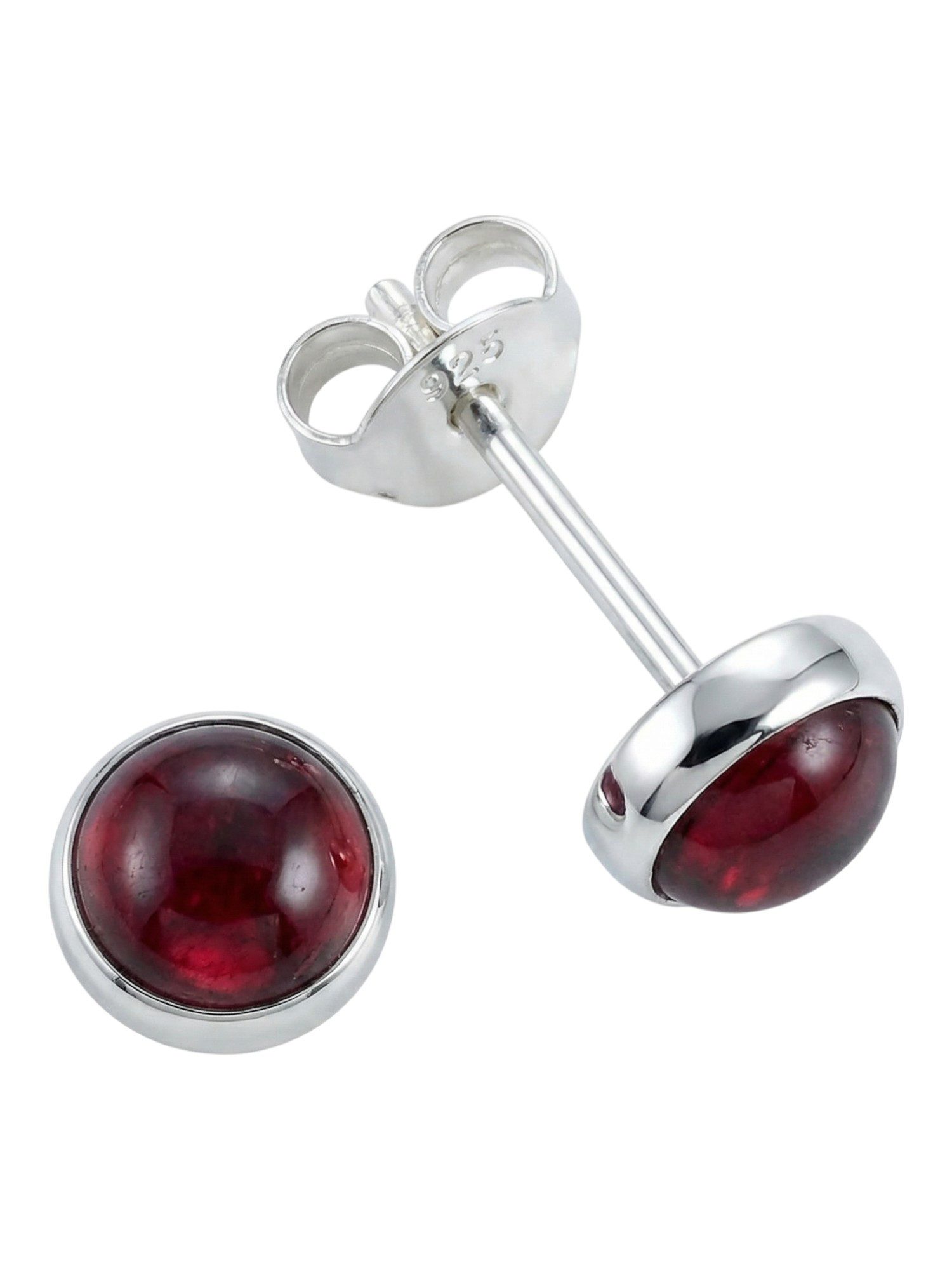 mantraroma Paar Ohrstecker SAMA rund klein aus 925 Silber mit Granat (Paar, Paar Ohrringe mit Schmuckbeutel), 925 Sterling Silber Ohrringe für Damen