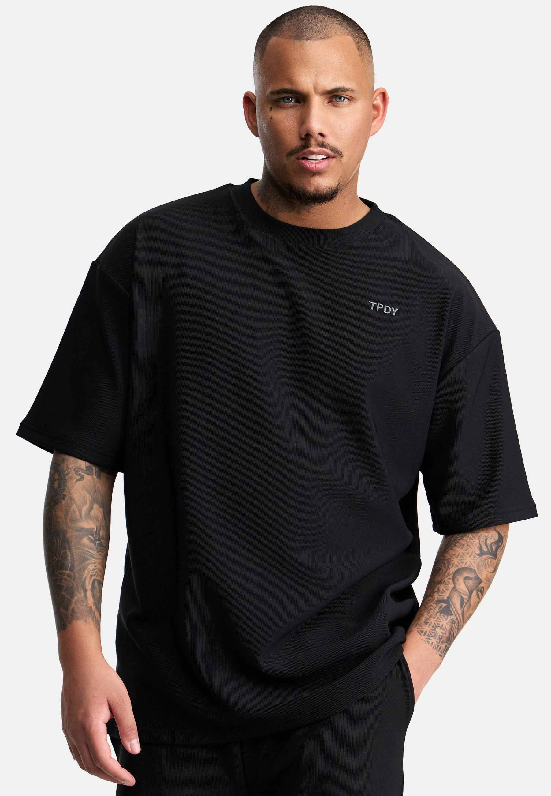 trueprodigy Oversize-Shirt Mateo Logostitching Rundhals Rippstruktur