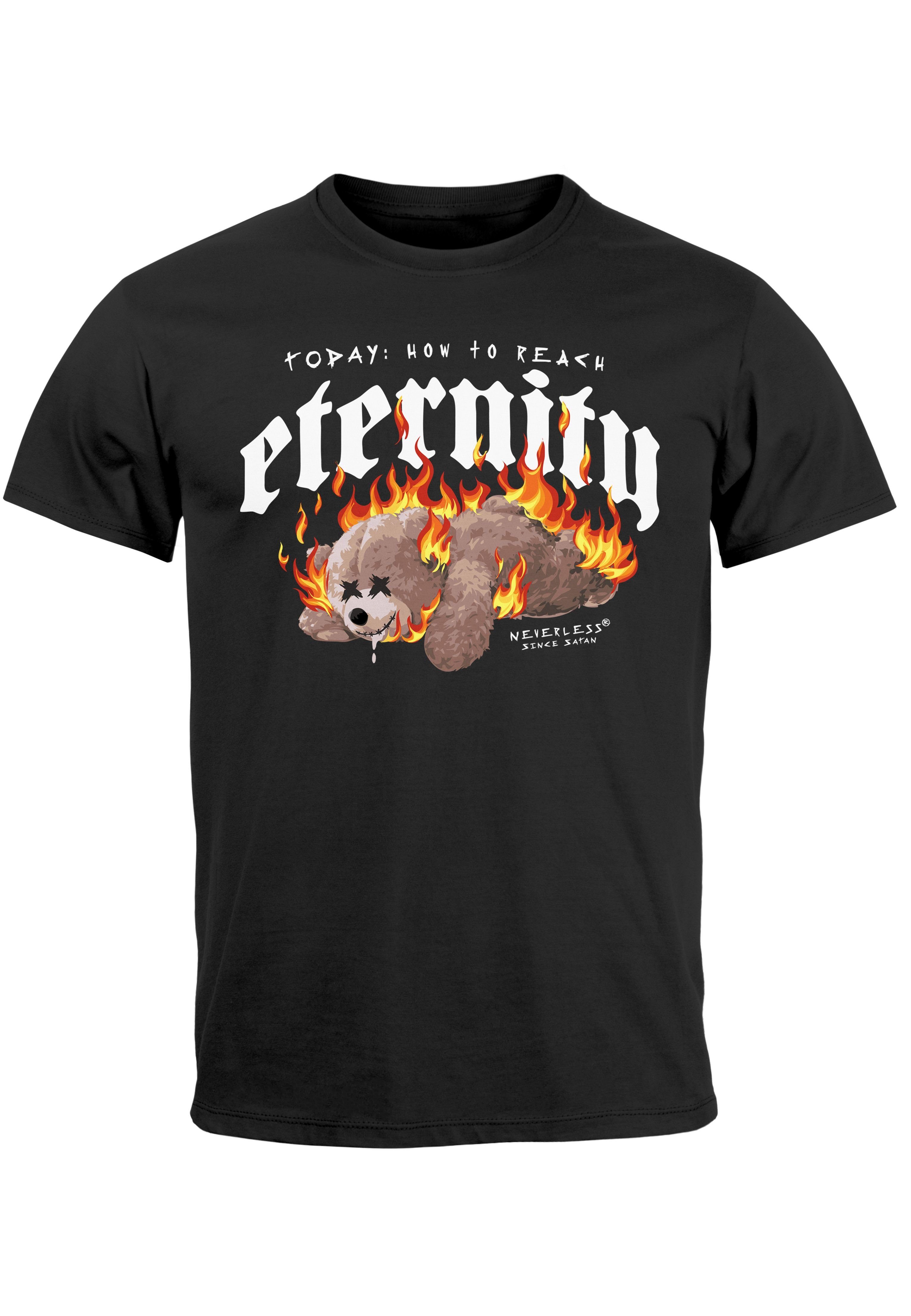 Print Teddy Sarkasmus Bär Print-Shirt schwarz Print Ironie Fash Herren mit Neverless Eternity T-Shirt Aufdruck