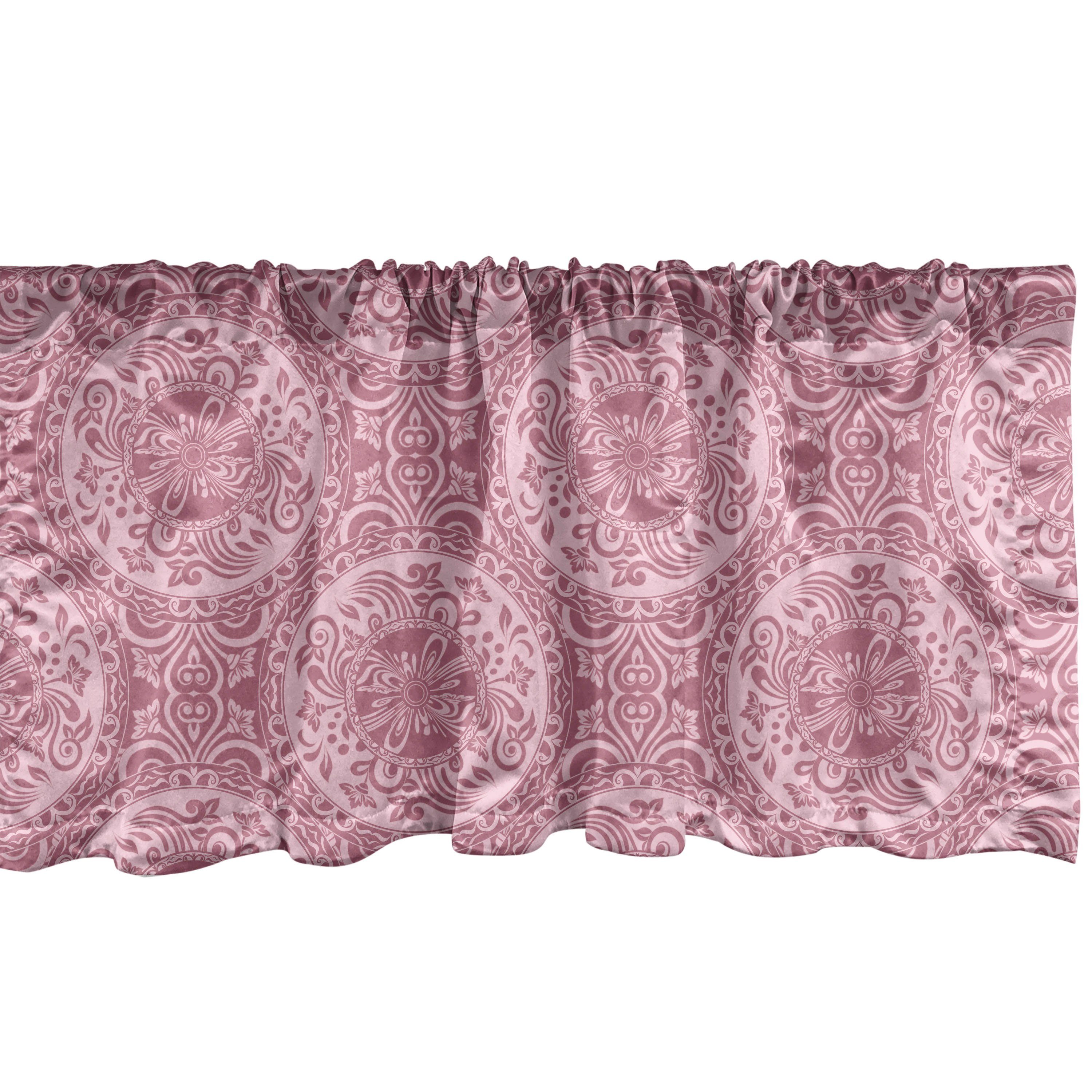 Scheibengardine Vorhang Volant für Küche Schlafzimmer Dekor mit Stangentasche, Abakuhaus, Microfaser, Damast Mystic Blumen und Kreise