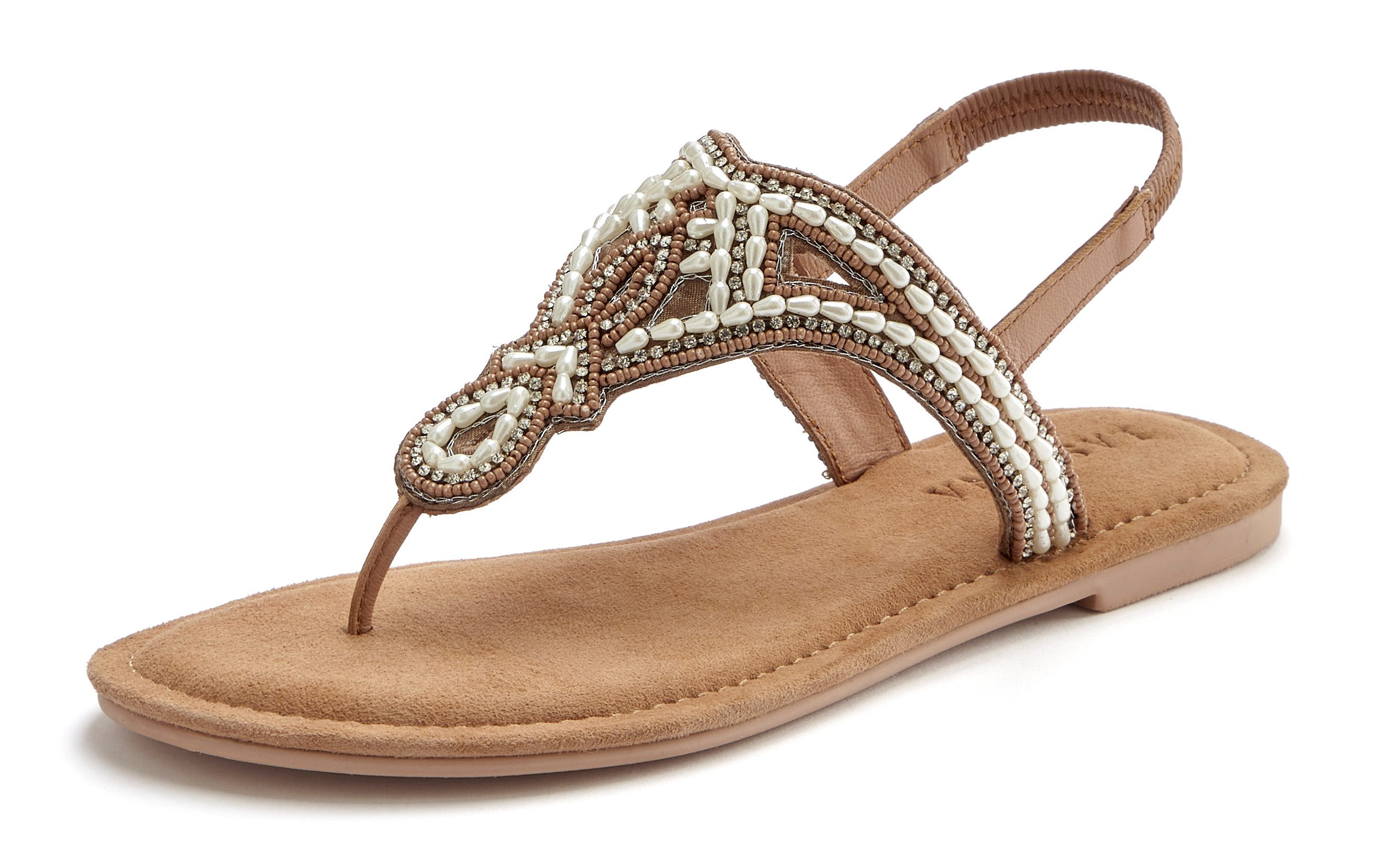 LASCANA Zehentrenner Sandale, Pantolette mit Perlen günstig online kaufen