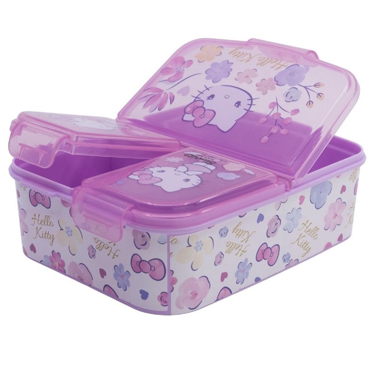 Stor Lunchbox Hello Kitty Kinder Brotdose – Lunchbox mit 3 Fächern & tollem Design, (Brotdose, 1x Deckel, 1x Brotdose), 3 Fächern