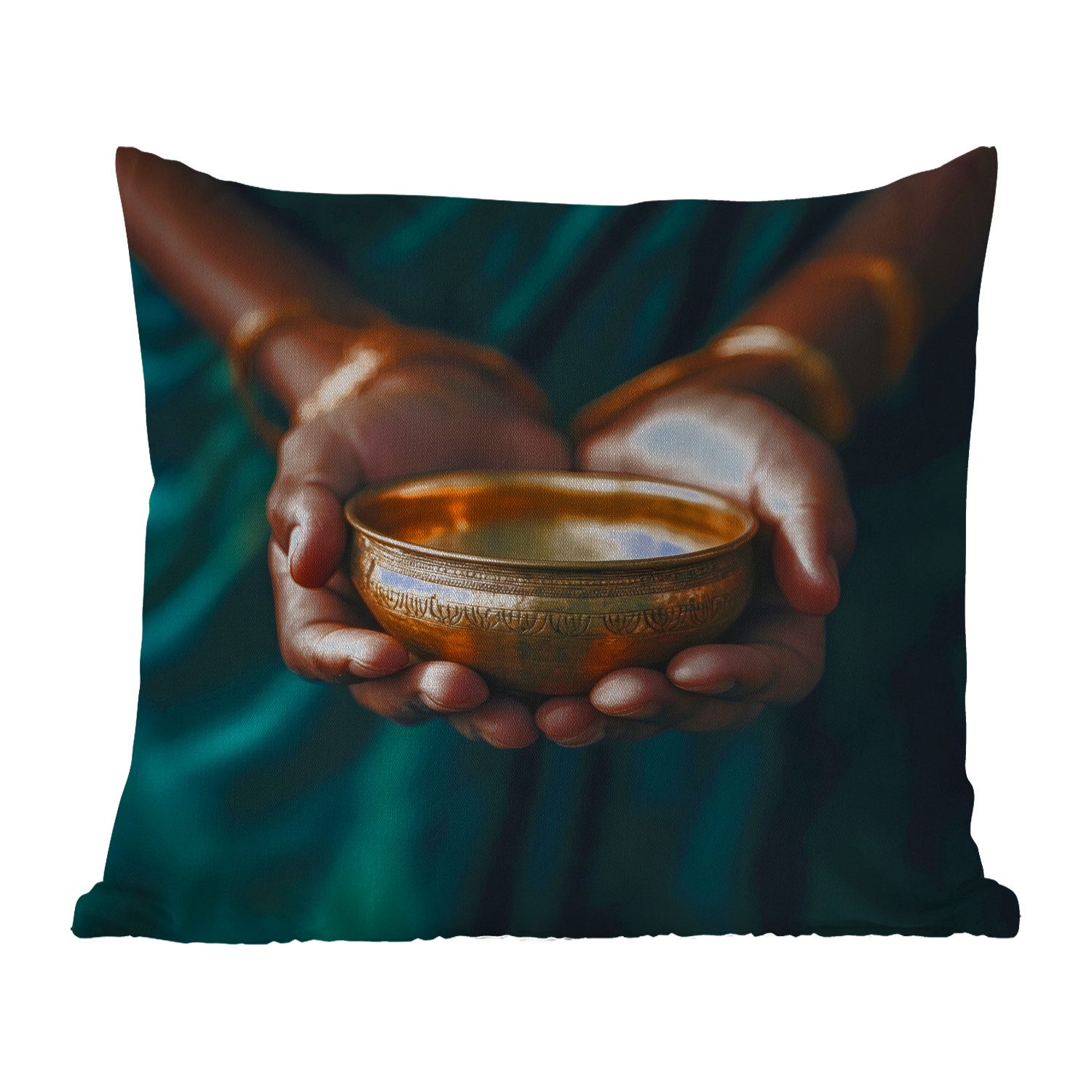 MuchoWow Dekokissen Gold - Schale - Blau, Kissenbezüge, Kissenhülle, Kissen, Outdoor, 40x40 cm