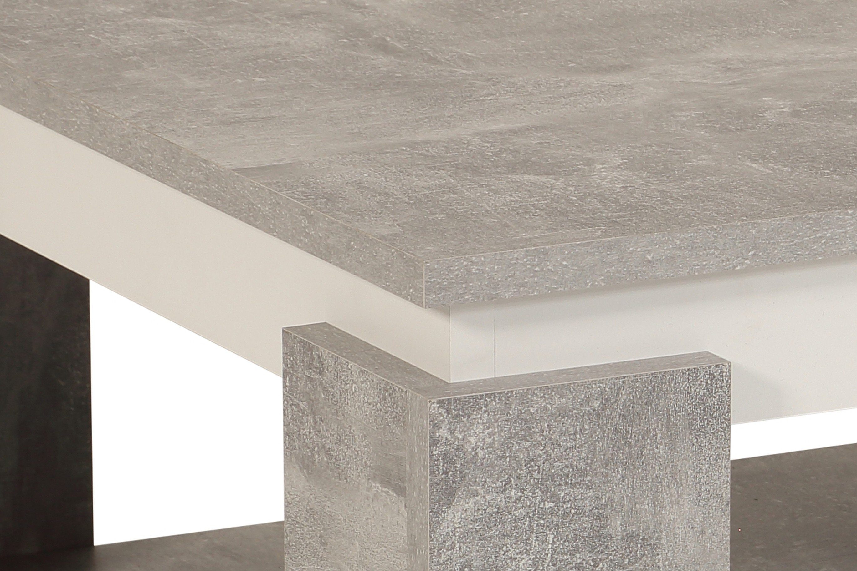 TIM Abmessungen Absetzungen möbelando beton/weiß in in cm (BxHxT) mit Couchtisch II, 90x40x60 weiß.