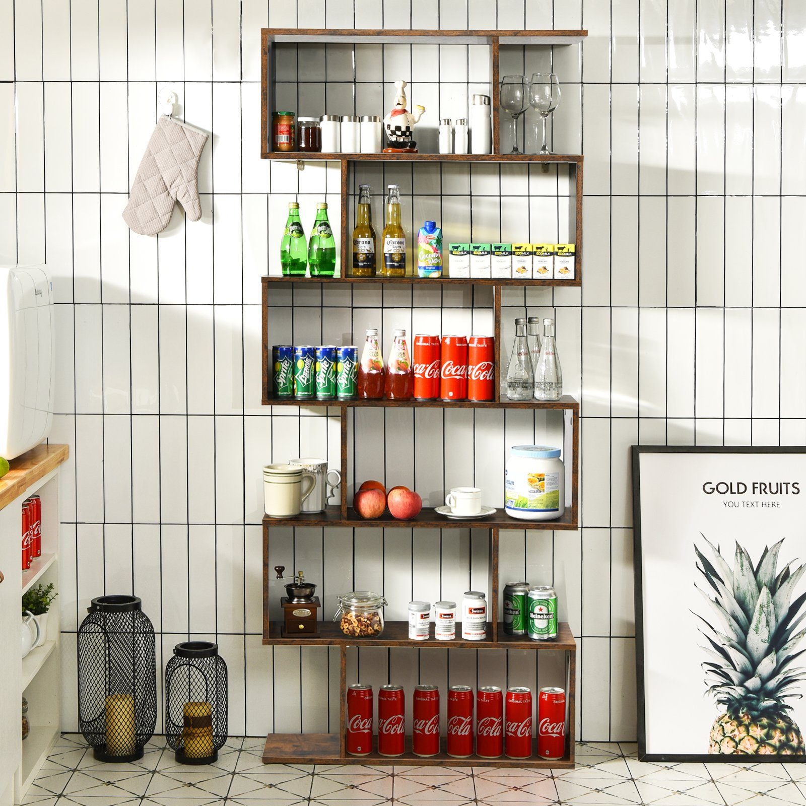 COSTWAY Bücherregal, Standregal mit 6 Fächern, 20 kg/Ebene, 80x23x192cm, br günstig online kaufen