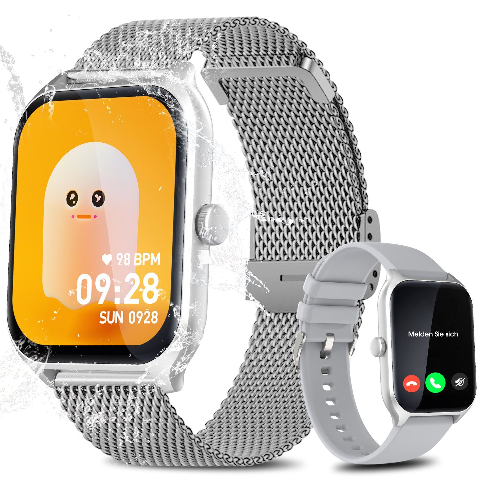 Yuede Smartwatch für Damen und Herren, Smartwatch (Quadratischer 1,96-Zoll-HD-Full-Touch-Farbdisplay Zoll) Fitness Tracker uhr mit Anruffunktion, Gesundheits-Uhren mit Blutsauerstoff, Blutdruckmessung, Herzfrequenz, Schlafqualität, Schrittzähler, AI Voice, Musiksteuerung und SNS-Benachrichtigung etc., IP67 Wasserdichte Sportuhr mit mehr als 100 Sportmodi, für Android IOS