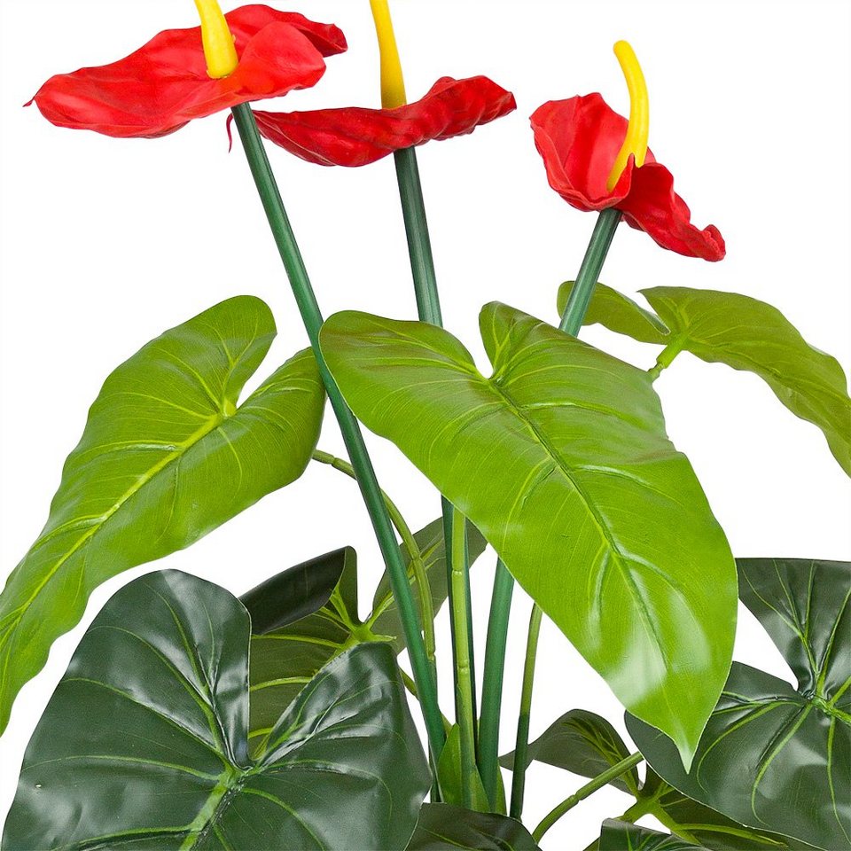 mit Blüten Kunstblume Künstliche Decovego, Höhe 90 cm Kunstpflanze Pflanze Anthurie Flamingoblume 90cm,