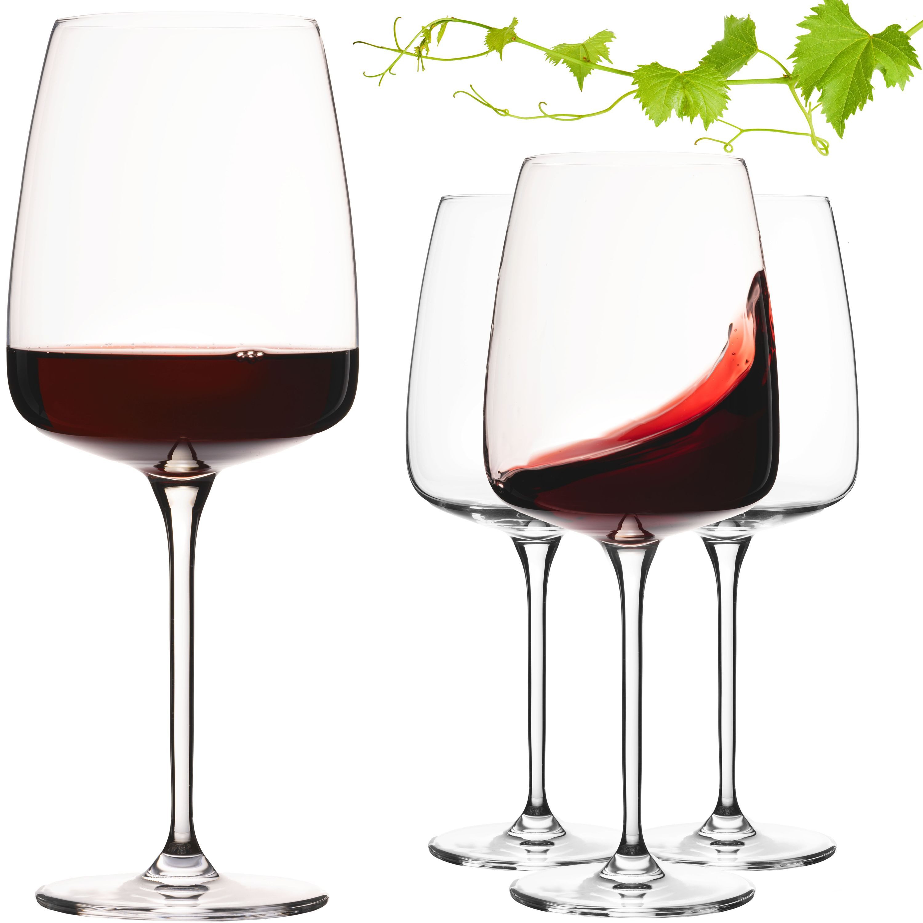 IMPERIAL glass Weinglas Große eckige Rotweingläser 600ml Set 4-Teilig "Milano", Crystalline Glas, Burgundergläser aus Crystalline Glas Spülmaschinenfest