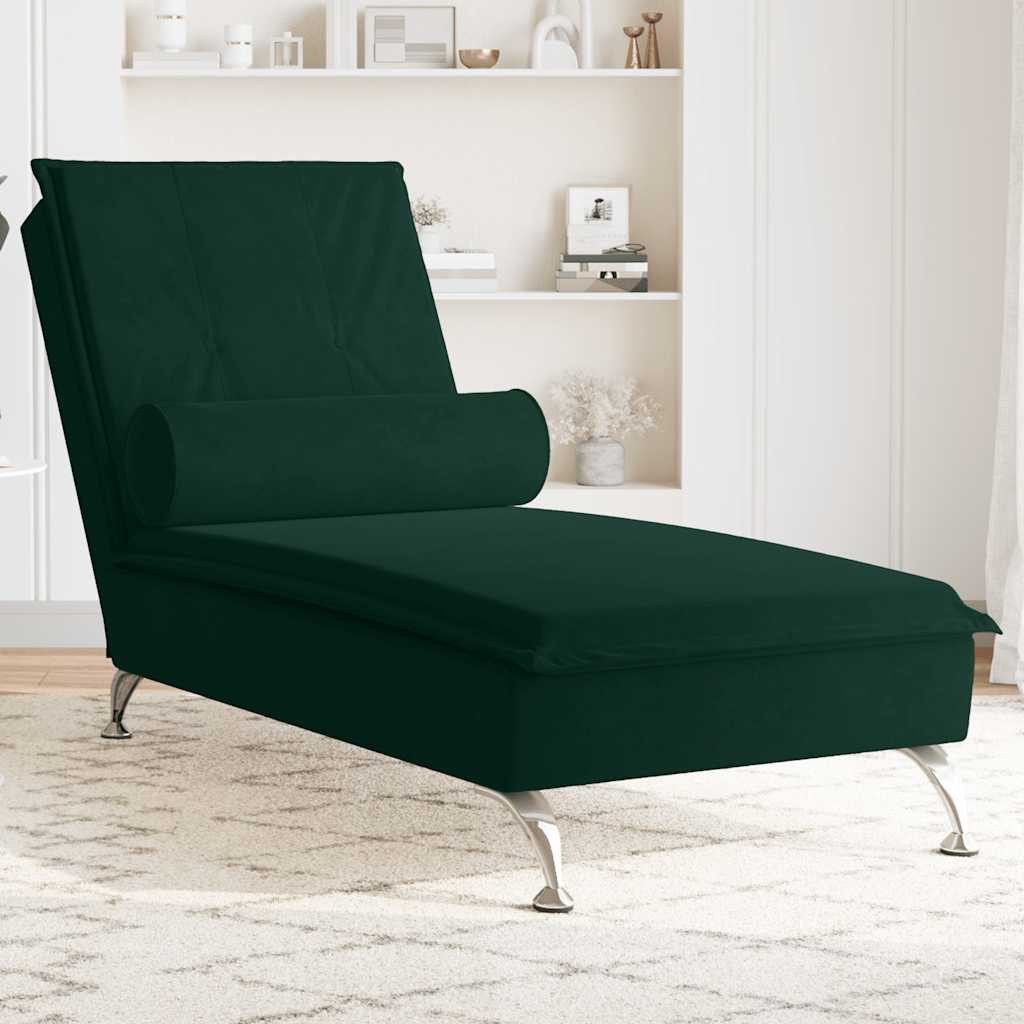 vidaXL Chaiselongue Massage-Chaiselongue mit Nackenrolle Dunkelgrün Samt, 1 Teile