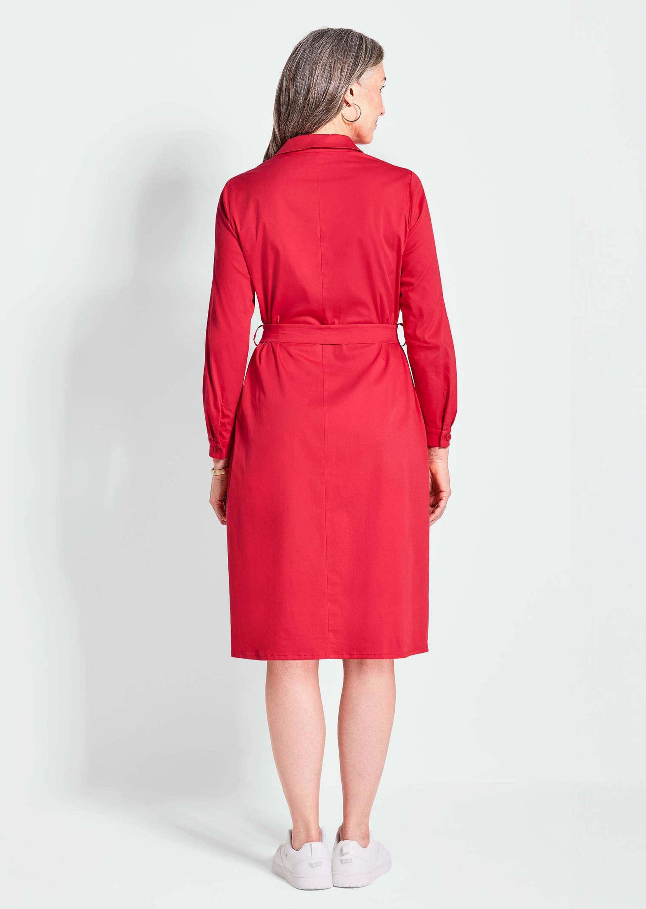 GOLDNER Sommerkleid Kurzgröße: Klassisches Design mit Hemdkragen und Taschen, Langarm, Knopfleiste