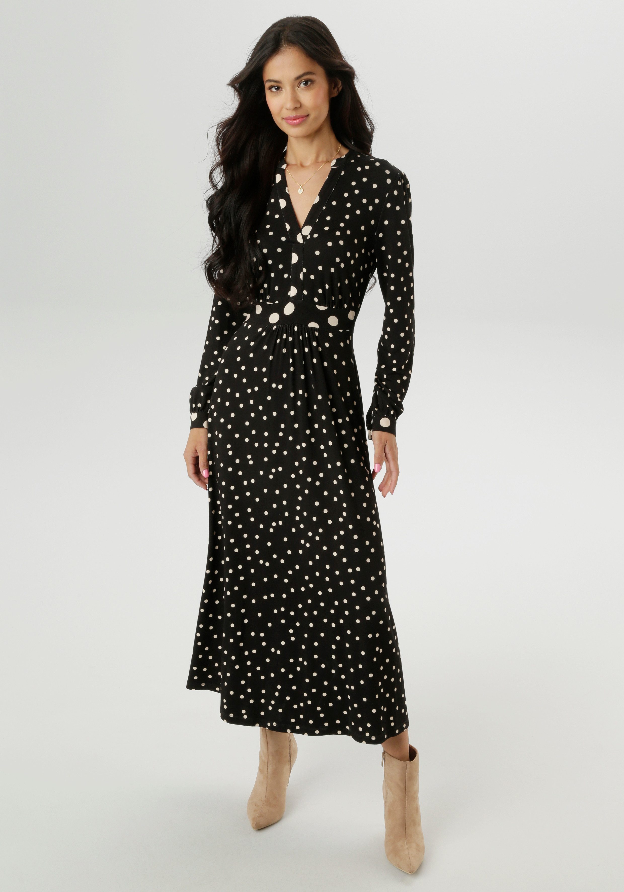 Aniston SELECTED Midikleid mit raffiniertem Tupfendruck günstig online kaufen