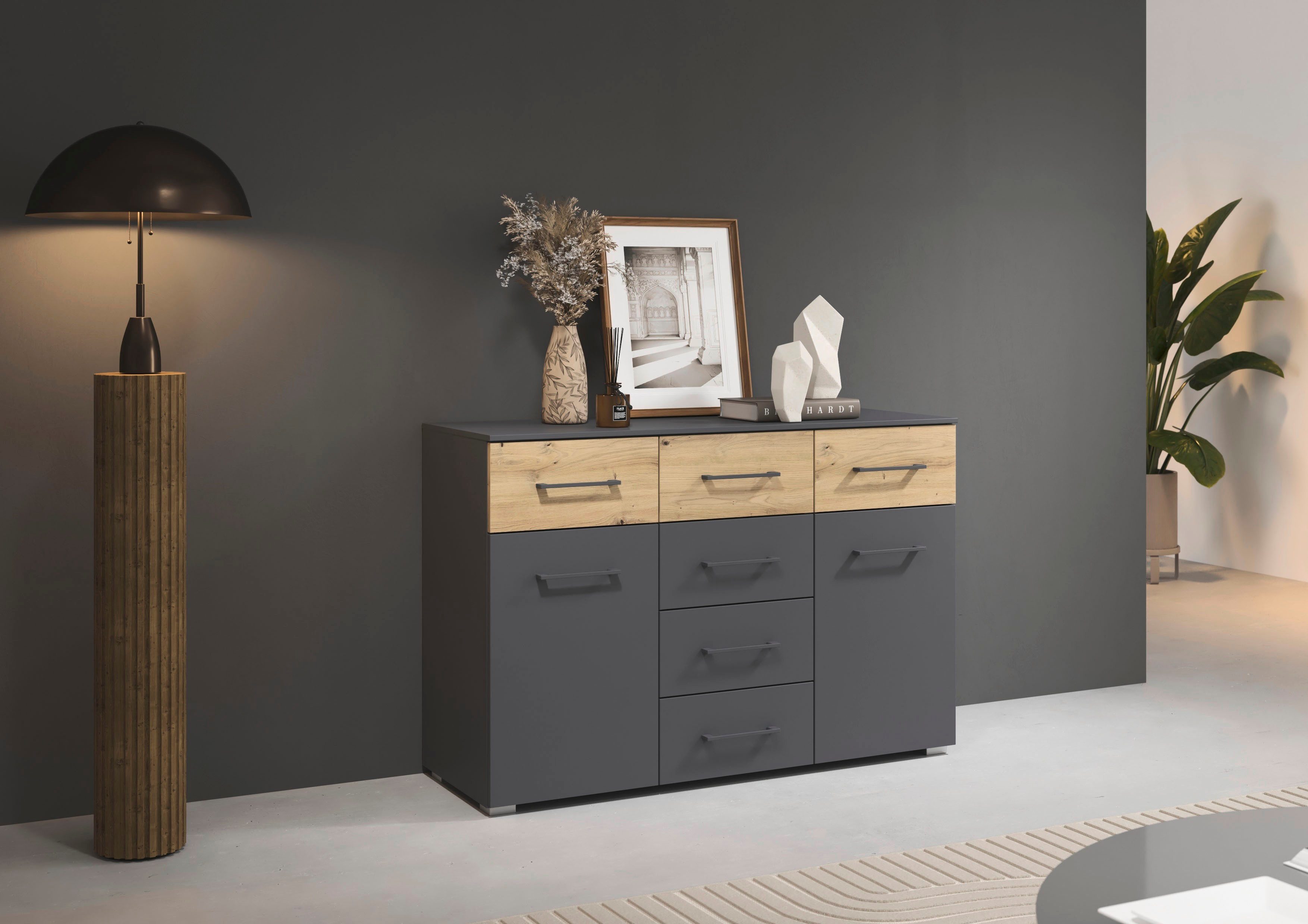 rauch Kombikommode Sideboard Kommode Schubladenkommode Türenkommode BOSTON-EXTRA (B/H/T: 120/81/42 cm), mit 6 geräumigen Schubladen, Einlegeböden verstellbar MADE IN GERMANY