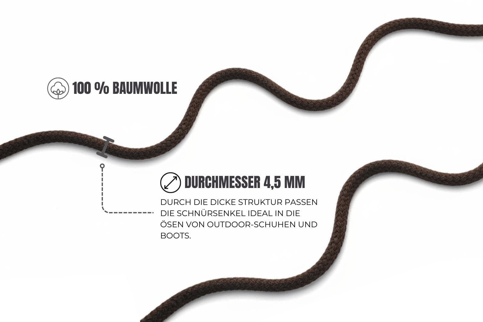 Ringelspitz Schnürsenkel Extra dicke Schnürsenkel aus Baumwolle – Rund & nachhaltig, – Ø 4,5 mm aus 100 % Baumwolle