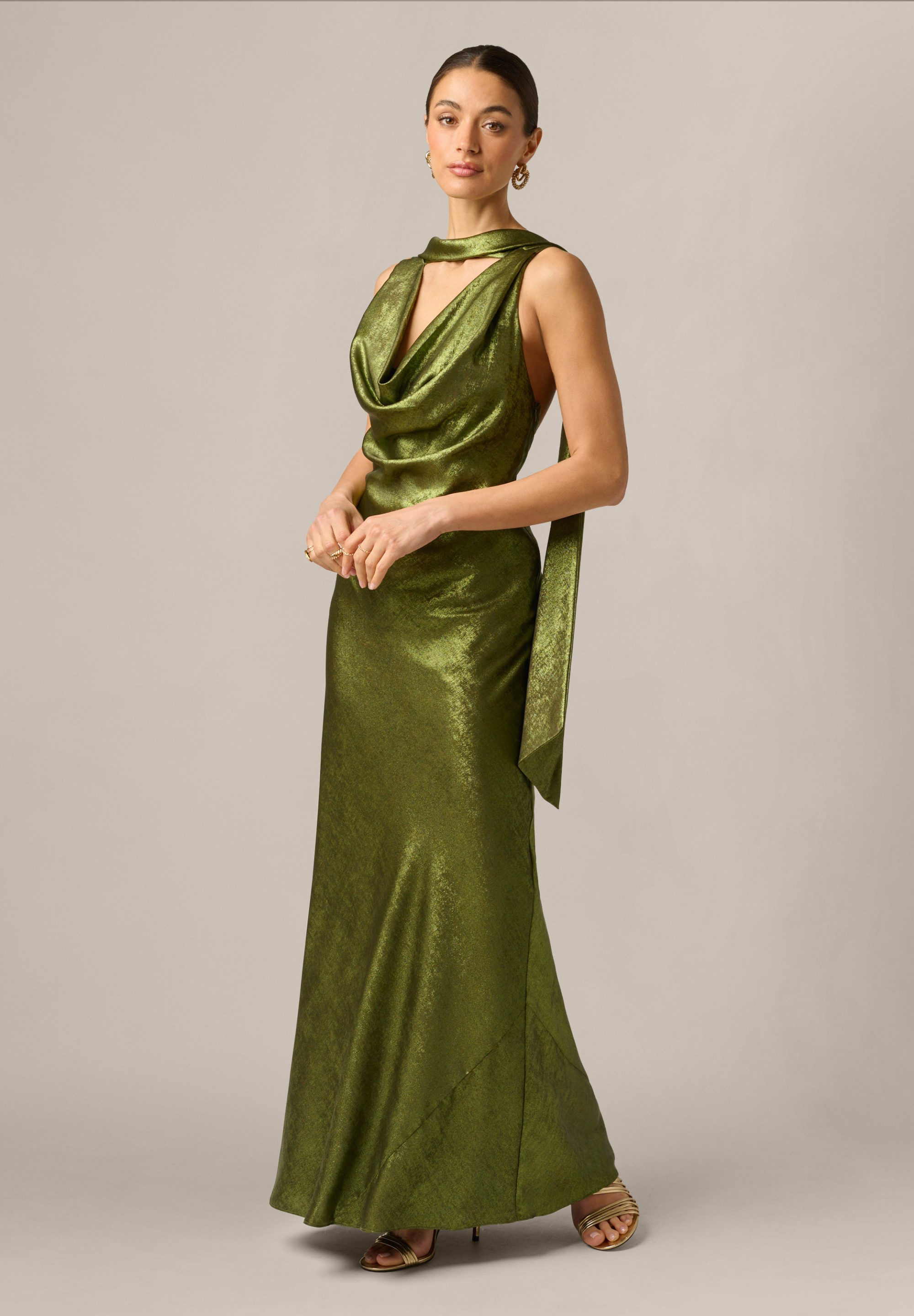 Adrianna Papell Abendkleid Foiled Chiffon Long Dress Metallisch schimmerndes, ärmelloses Abendkleid