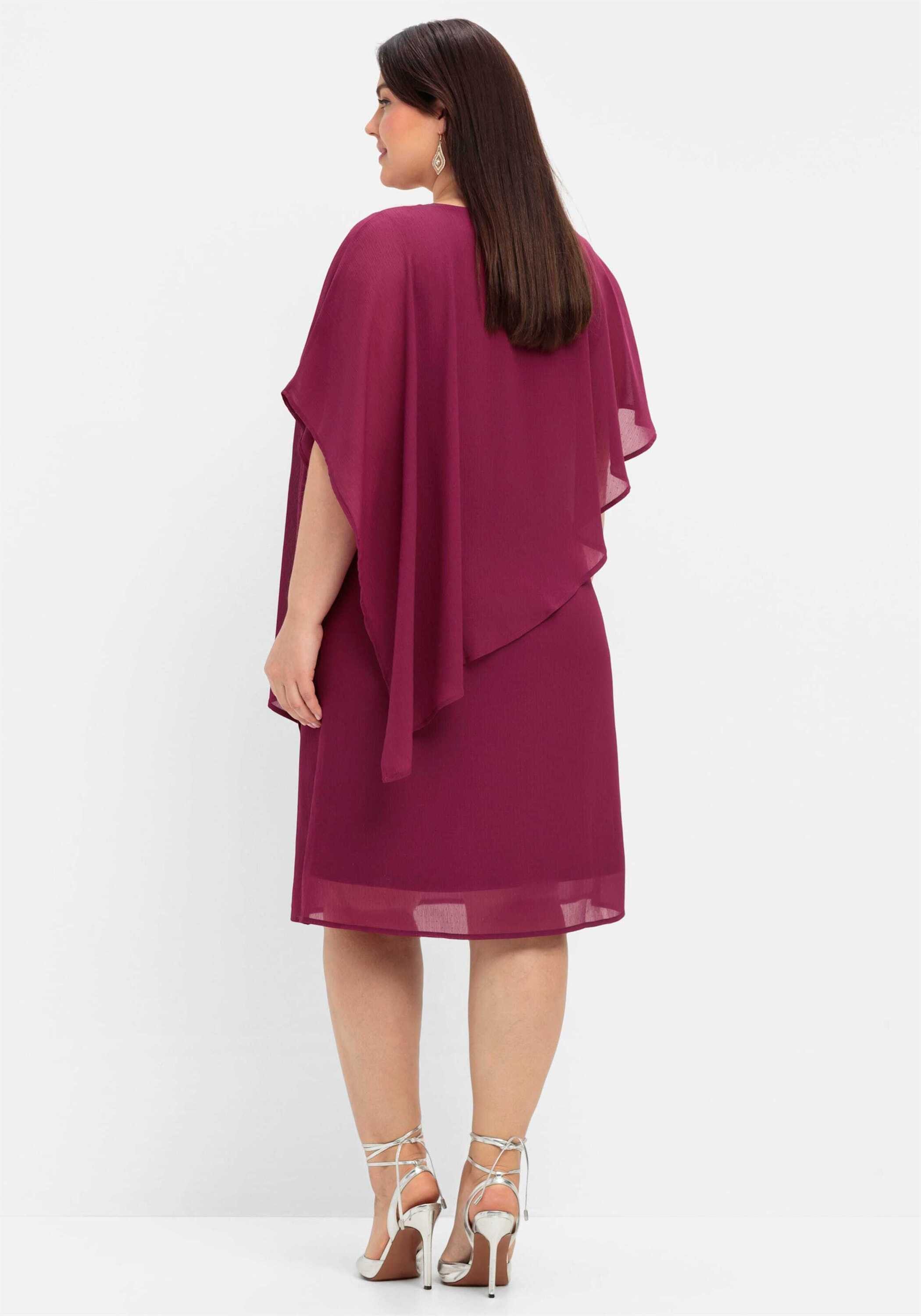 Sheego Etuikleid Cocktailkleid Ärmellos mit asymetrischem Cape