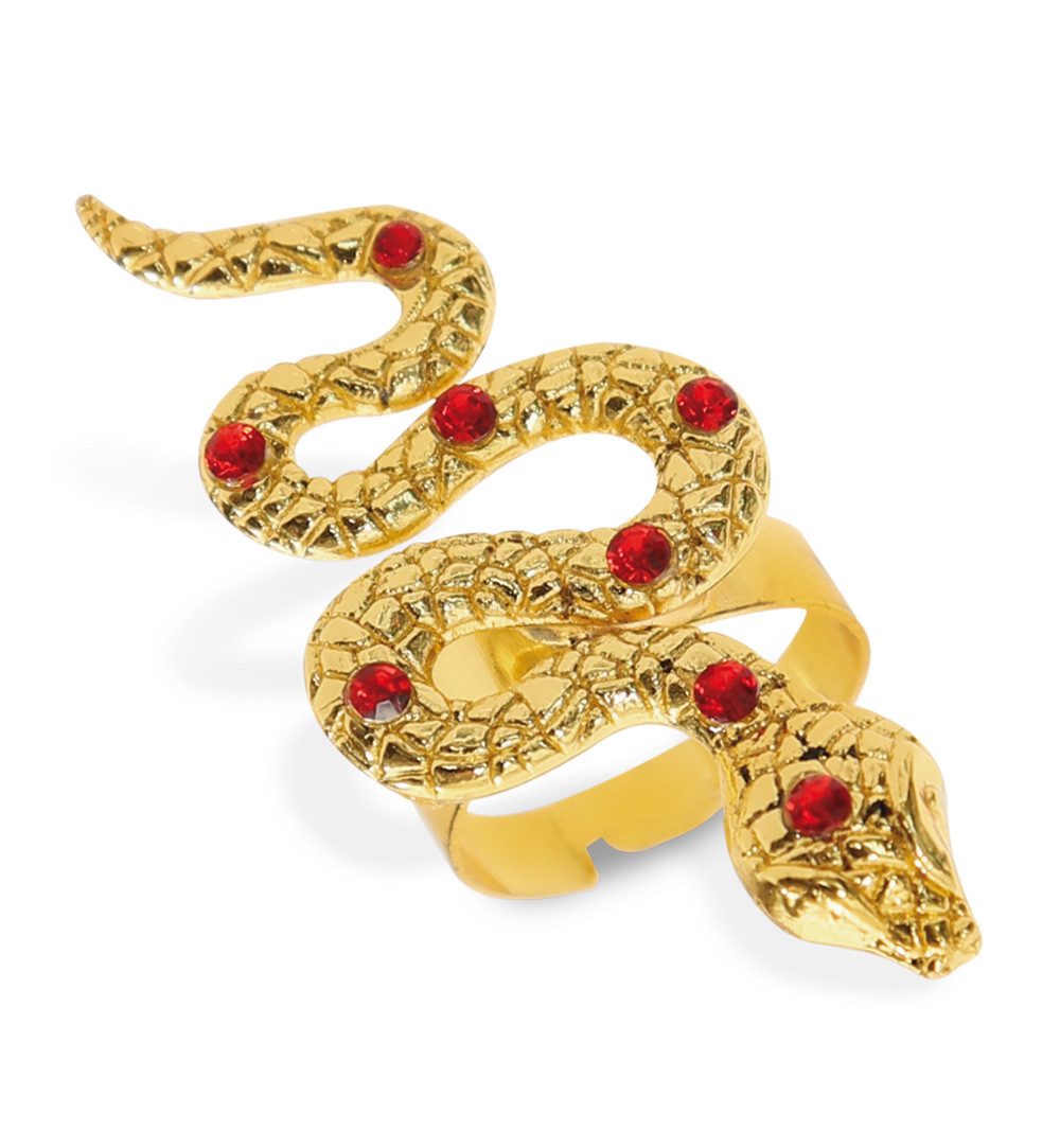 Fries Ringmaß Ring Schlange Gold Verstellbar mit Roten Steinen Karneval Cosplay, Ringschiene Verstellbar