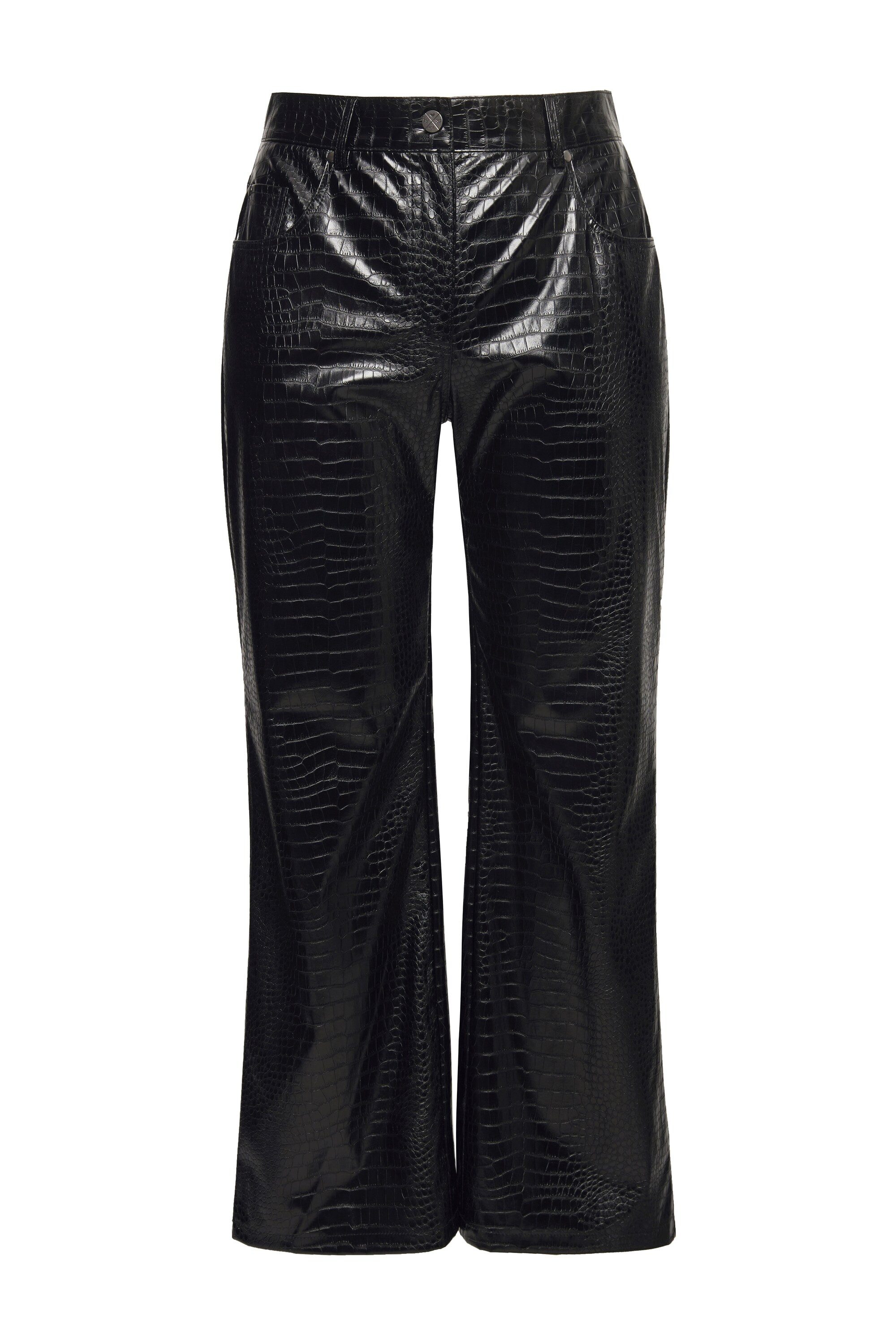 Ulla Popken Funktionshose Lederoptik-Hose Mary weites Bein Kroko-Prägung günstig online kaufen