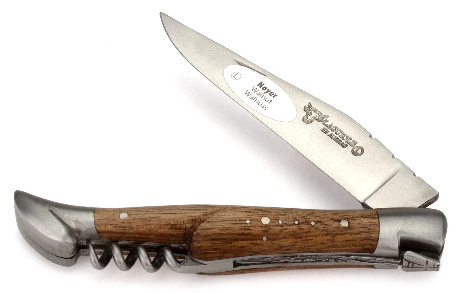 Laguiole en Aubrac Карманные ножи L0311NOIS, Griff 11cm Nussbaum - Feder verziert - Korkenzieher - Stahl matt