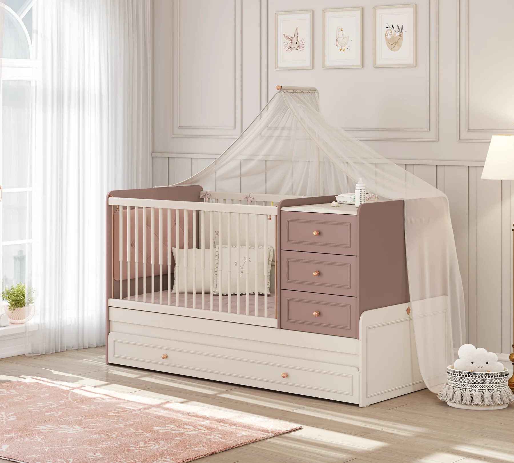 Möbel-Zeit Babybett ELEGANCE mitwachsend, 80x130 - 80x180 cm