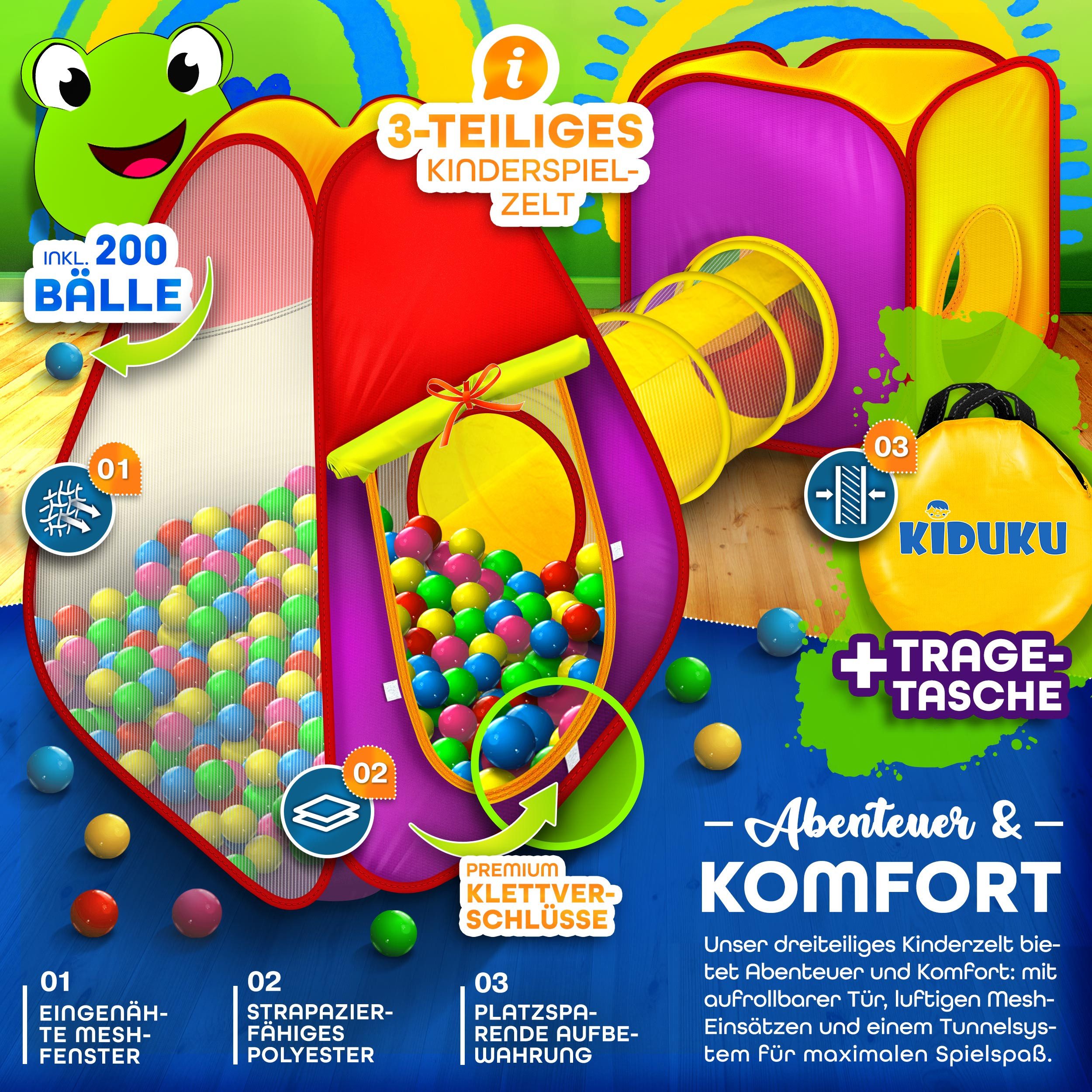 KIDUKU Spielzelt 3-teiliges Bällebad Babyzelt + Krabbeltunnel + 200 Bälle + günstig online kaufen