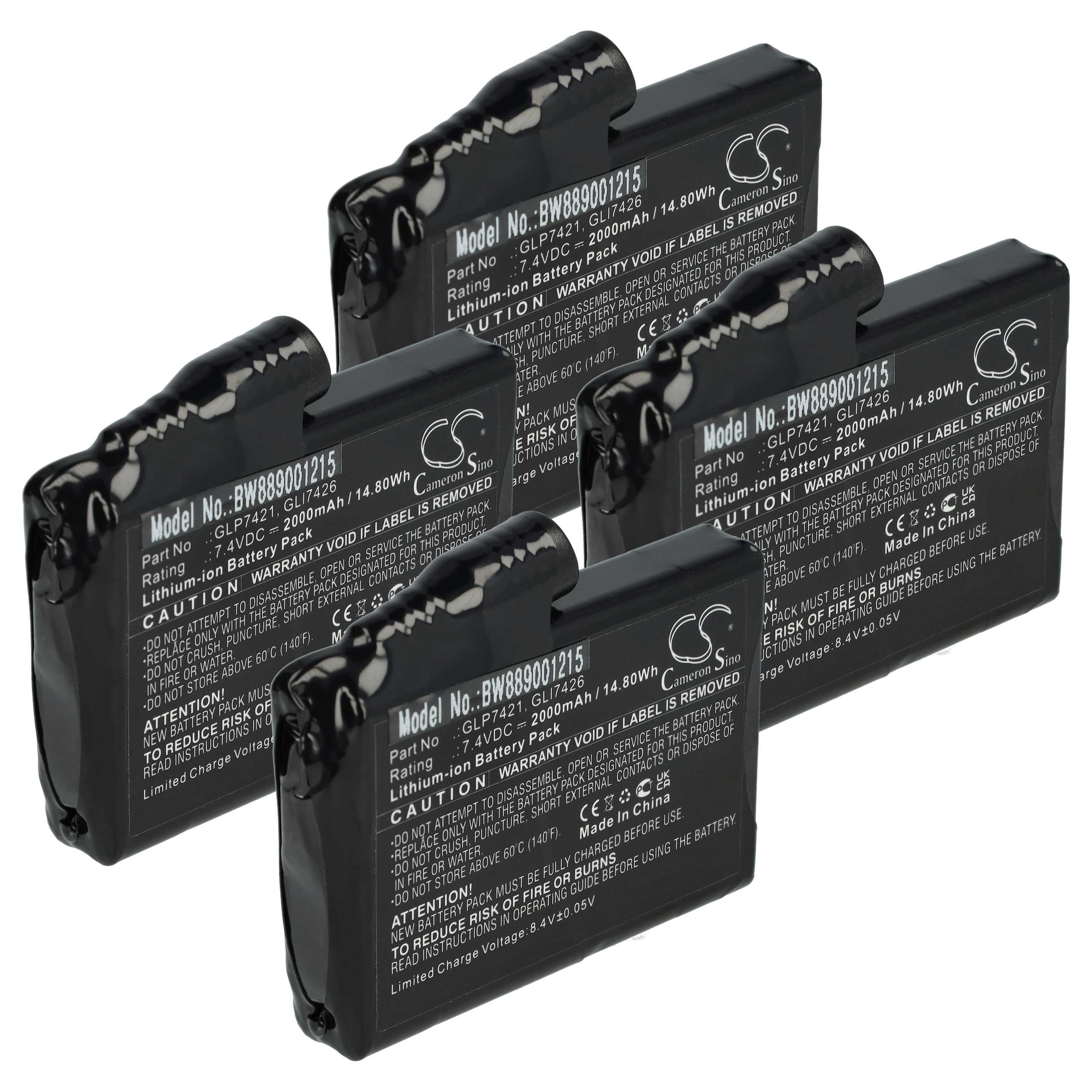 vhbw Akku passend für Glovii Universal Gloves, Heated Pants, Heated Akku Akku Li-Ion 2000 mAh (7,4 V, 4 St), Leistungsfähige Austausch-Akkus für Ihre beheizbaren Handschuhe