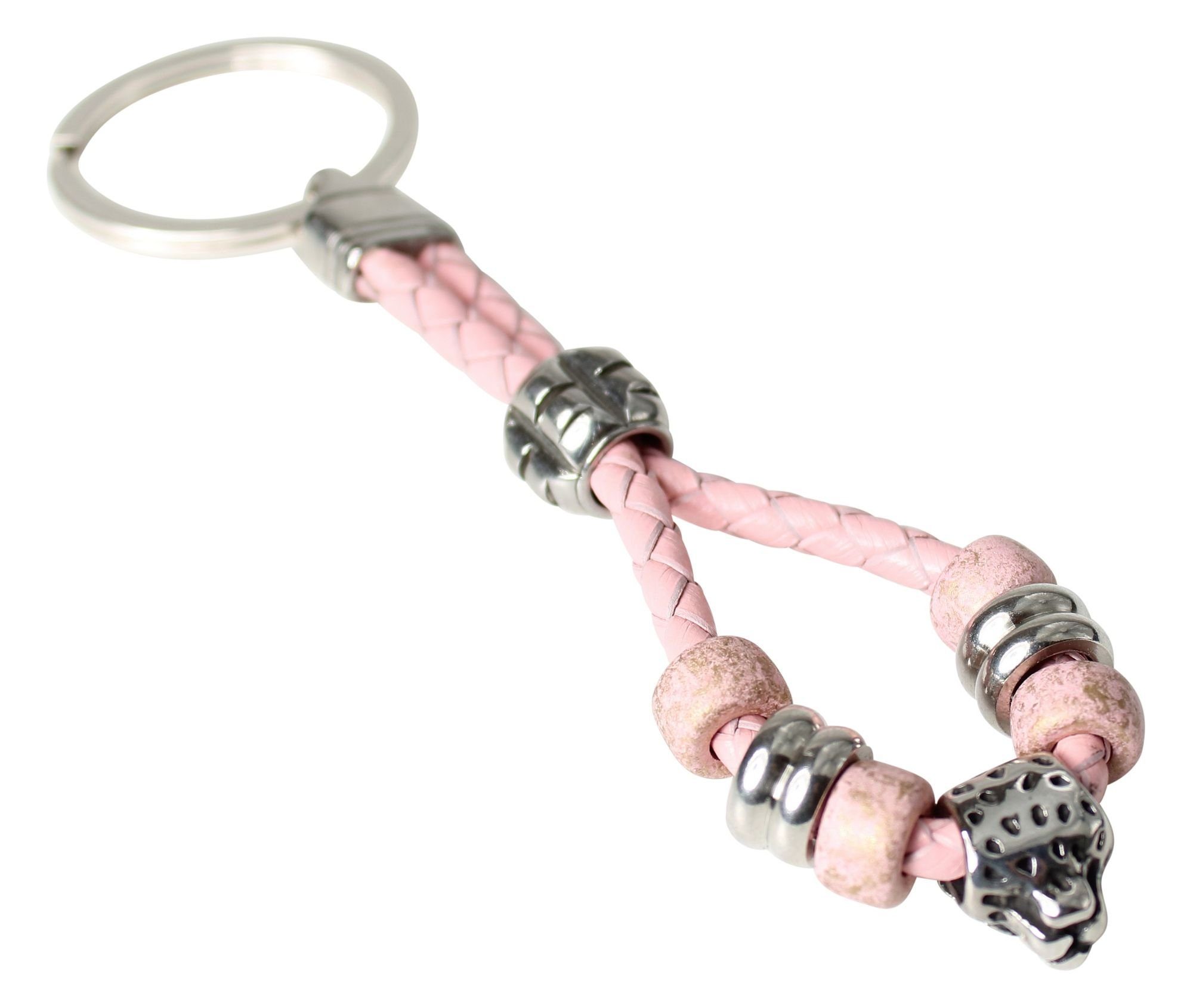 Schlüsselanhänger - Totenkopf mit geflochtenem Lederband - Keyring