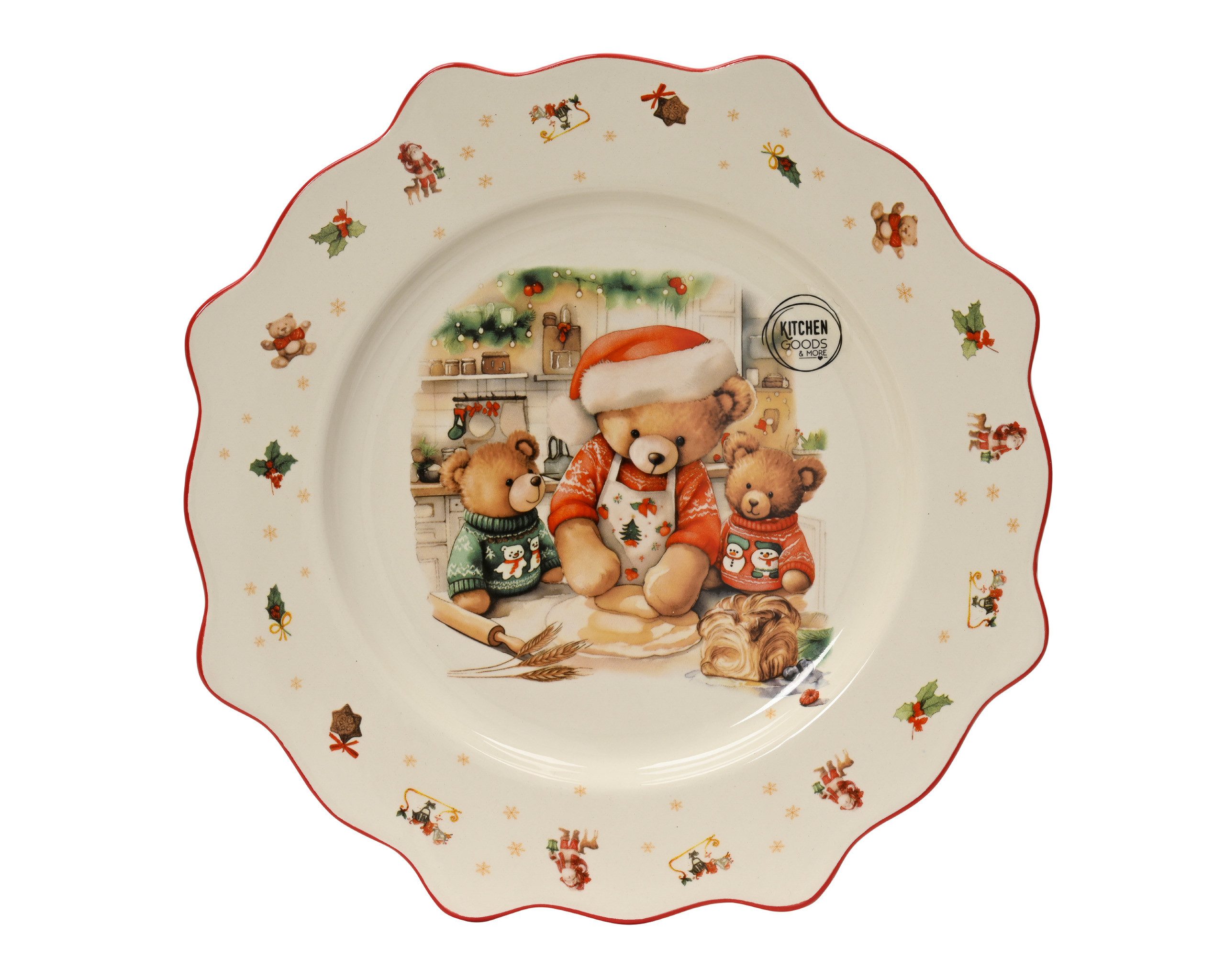 Kaemingk Teller, Teller 26cm Keramik mit Weihnachtsbären Motiv Weiß / Bunt