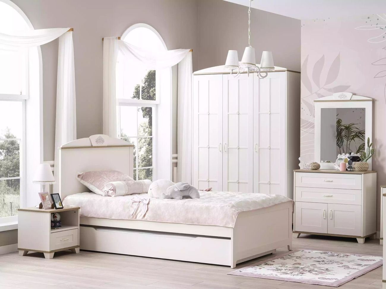 Funktionsbett (1-tlg., Ausziehbares Kinderbett Bett JVmoebel nur Bett), Made Europa in Holz Weiß 120 Holzbett 1x Jugendbett
