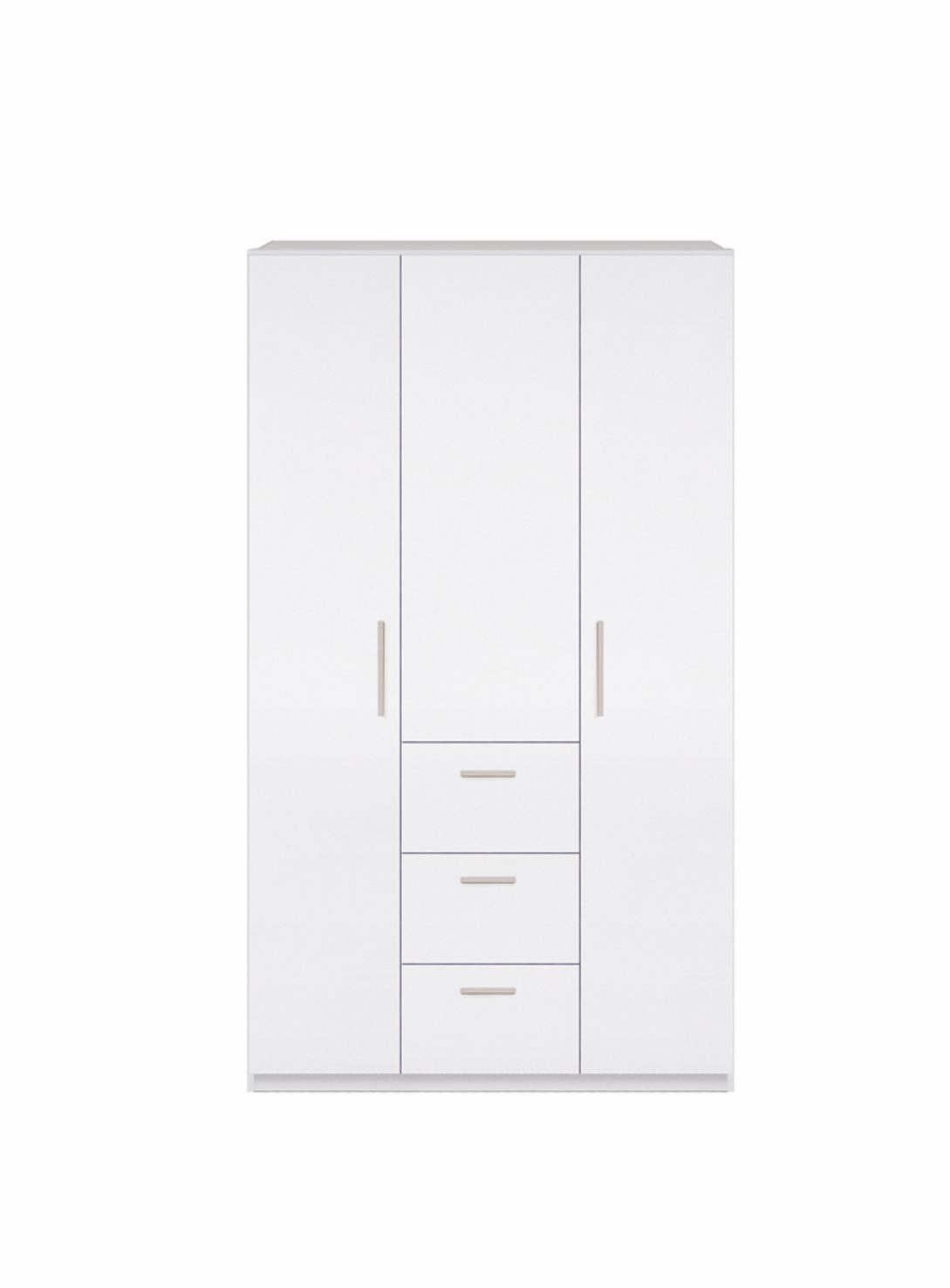 freiraum Kleiderschrank Ward 3 Türen, Kleiderstange, Böden, Weiß glänzend - 117x203x52 (BxHxT)