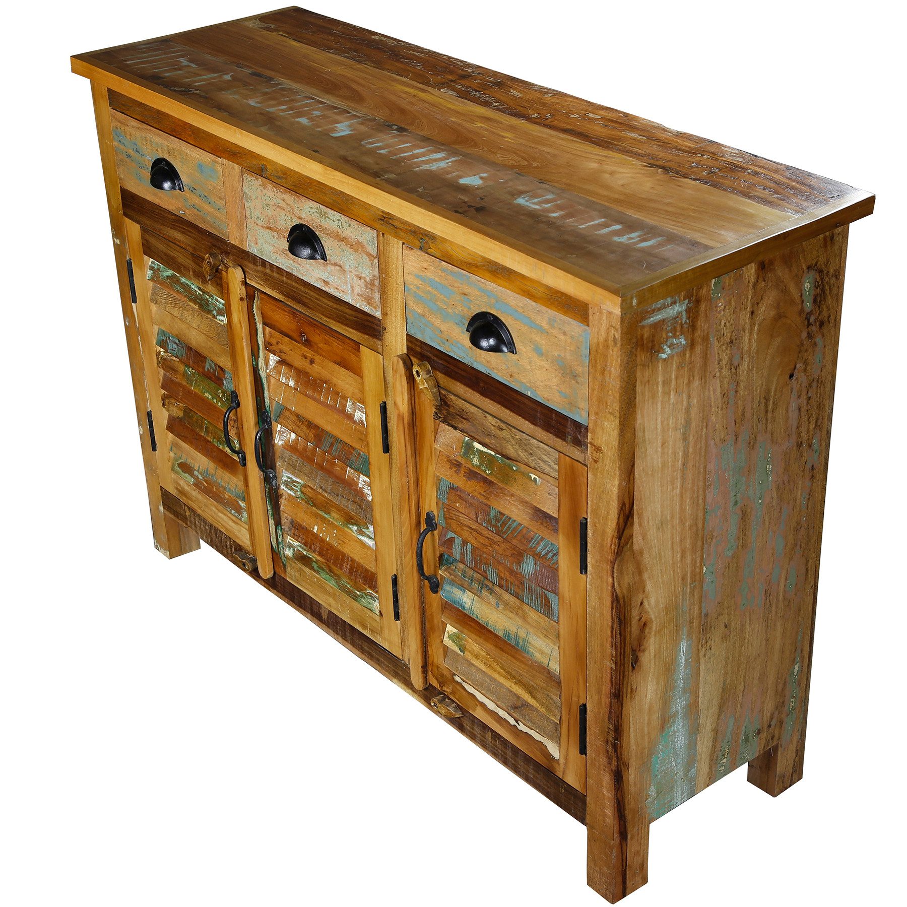 Casa Moro Highboard Sideboard Hochkommode Wohnzimmer Massivholz Altholz Vintage, massiver Aufbau: 50 kg Gewicht, Stabil, viel Stauraum, handgefertigt