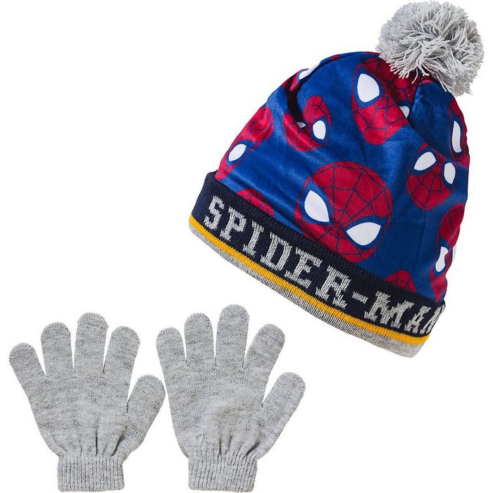 Spiderman Schlupfmütze Spider-Man Set Mütze + Handschuhe für Jungen