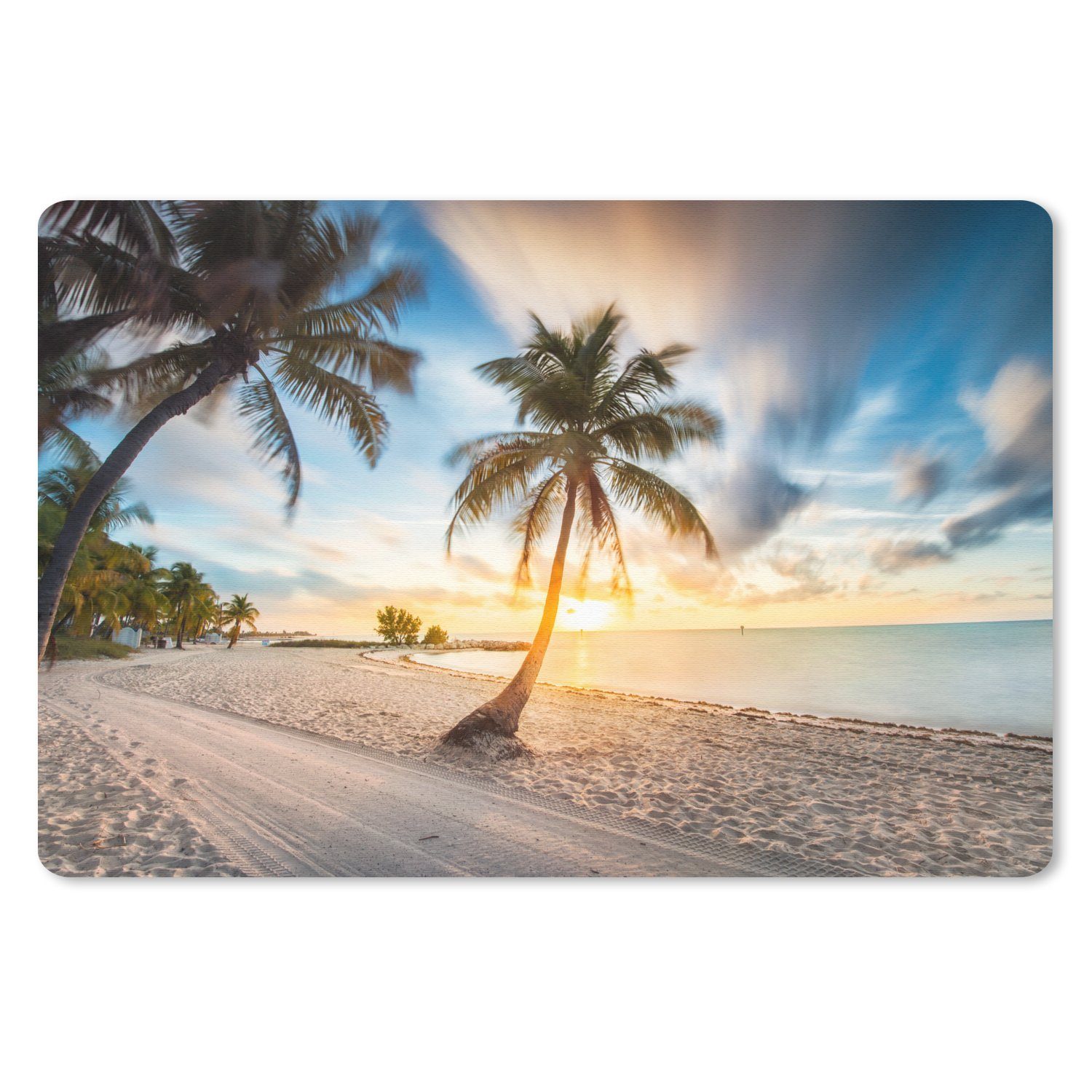 MuchoWow Mauspad Sonnenuntergang - Strand - Palme (1-St), Mouse pad Klein, Gaming Deko, PC Zubehör, 27x18 cm