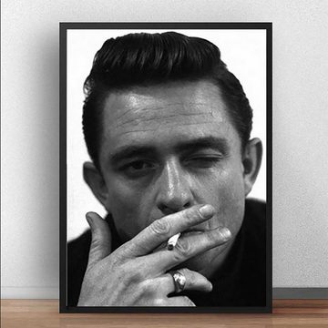 TPFLiving Kunstdruck (OHNE RAHMEN) Poster - Leinwand - Wandbild, Johnny Cash - Kunstdrucke des Country-Sängers und Songschreiber (Leinwand Wohnzimmer, Leinwand Bilder, Kunstdruck), Farben: Schwarz-weiß - Größe 13x18cm