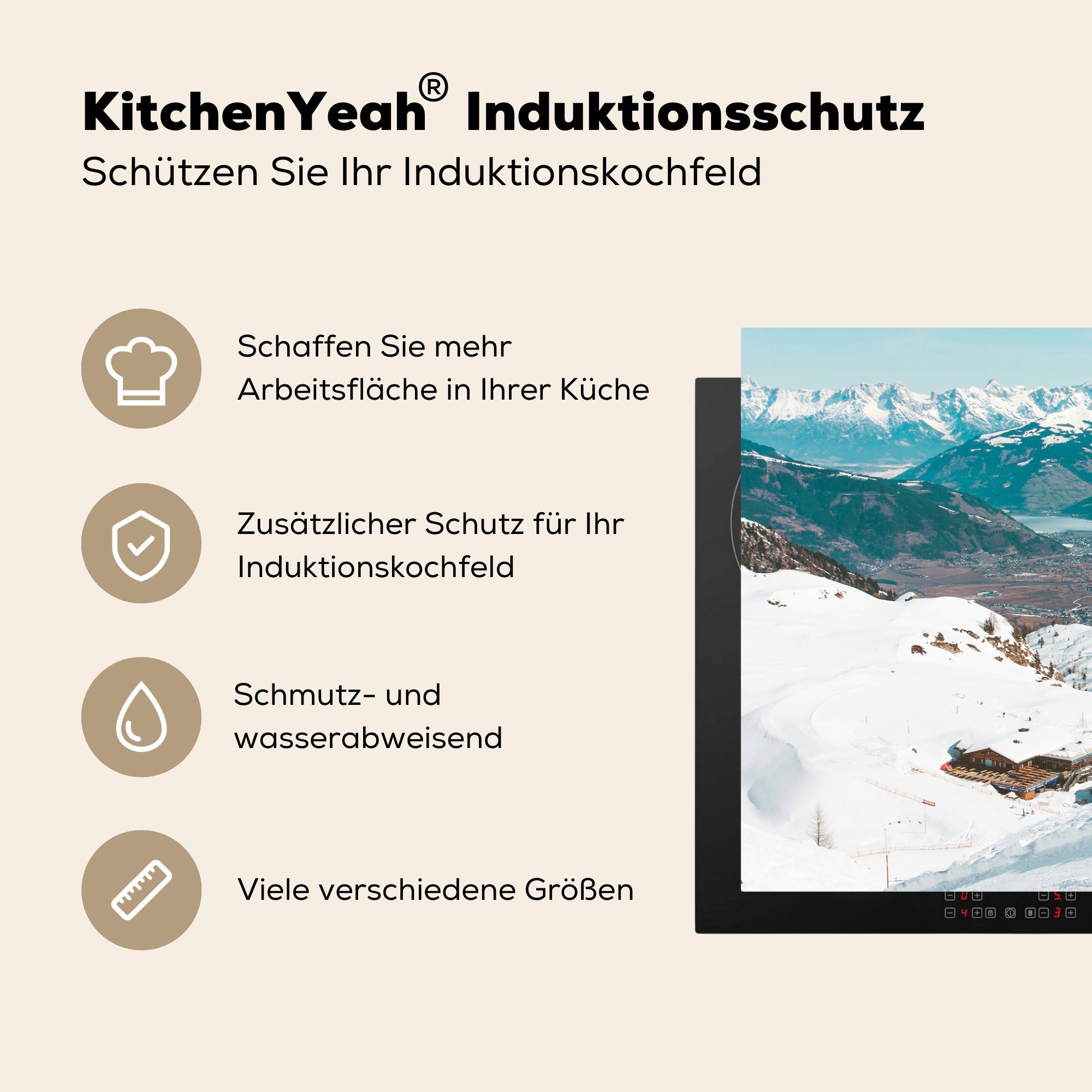 (1 Vinyl, 81x52 Schnee Induktionskochfeld - MuchoWow Schutz Österreich für die cm, Herdblende-/Abdeckplatte küche, Ceranfeldabdeckung tlg), - Dorf,