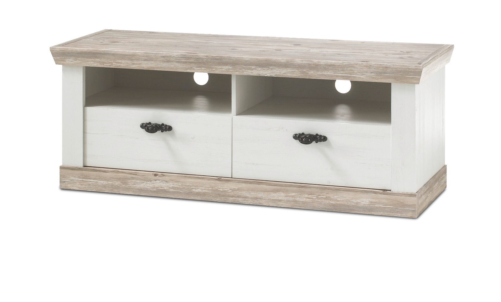 Furn.Design Lowboard Rovola (TV Unterschrank in Pinie weiß mit Oslo-Pinie, 134 x 51 cm), Landhausstil