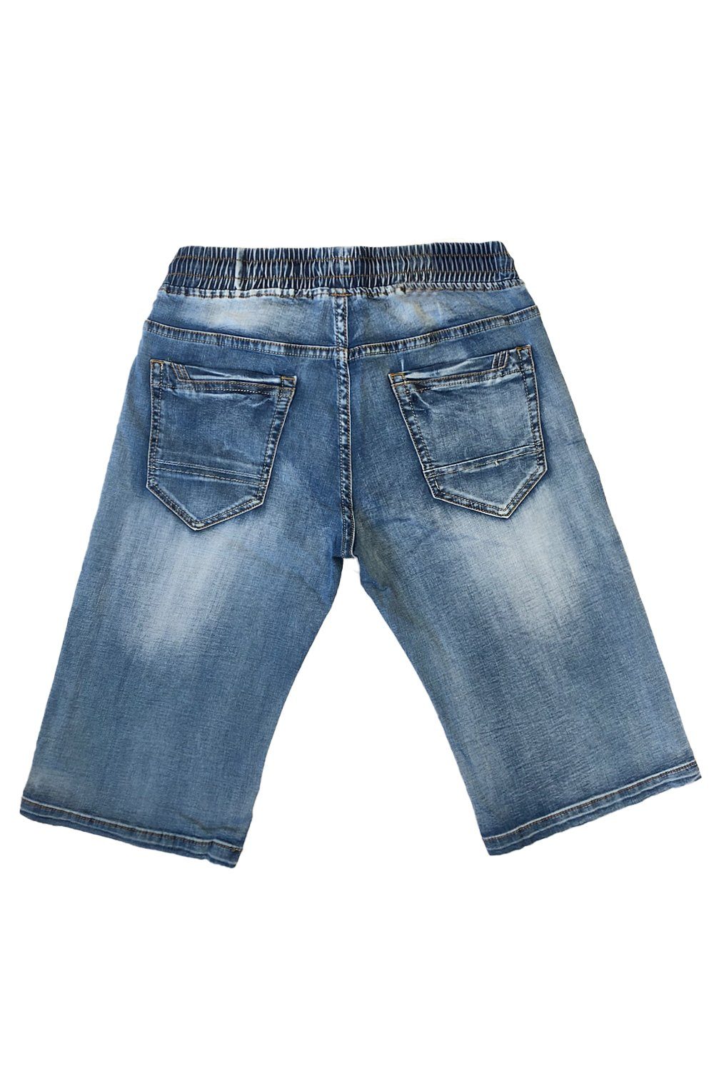 Sommer Capri Jeansshorts in GUTTI Kurze (1-tlg) Jeans Gummibund Hose 3/4 Blau Bermuda LEO 3647 Shorts