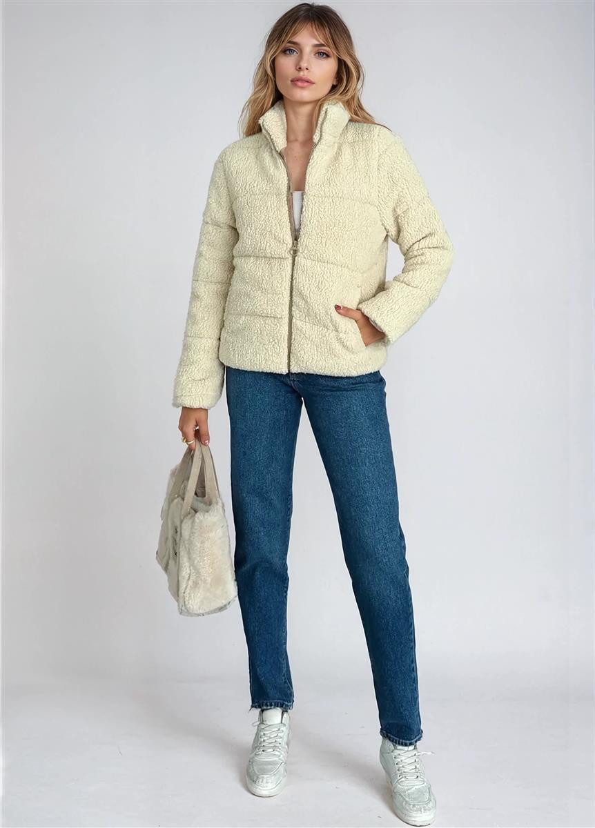 fashionshowcase Plüschjacke Plüschjacke Damen Teddy Pufferjacke mit Reißverschluss