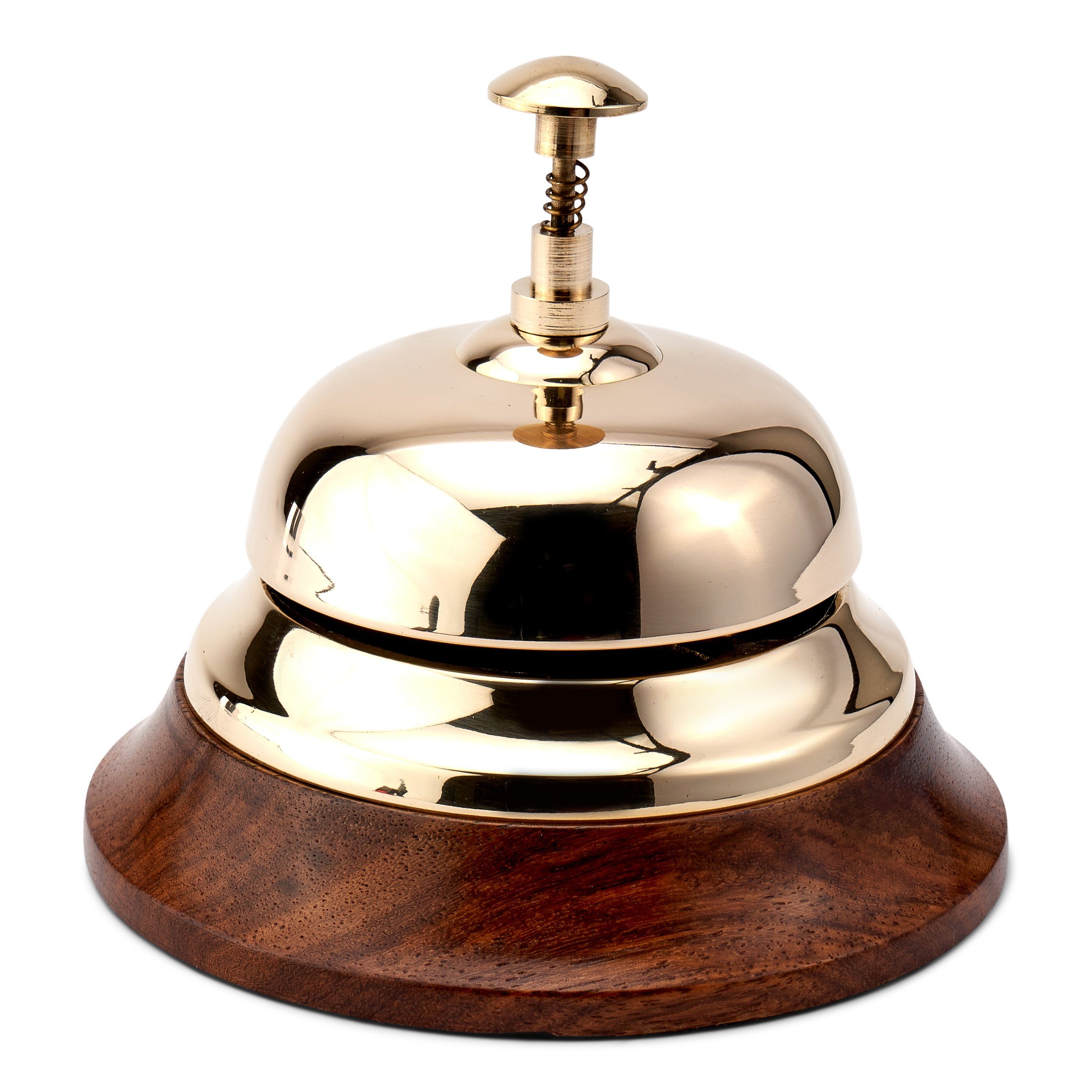NKlaus Dekofigur 12cm Tresenglocke rund Messing gold massiv mit Holzsockel maritime Ser, Made in Germany