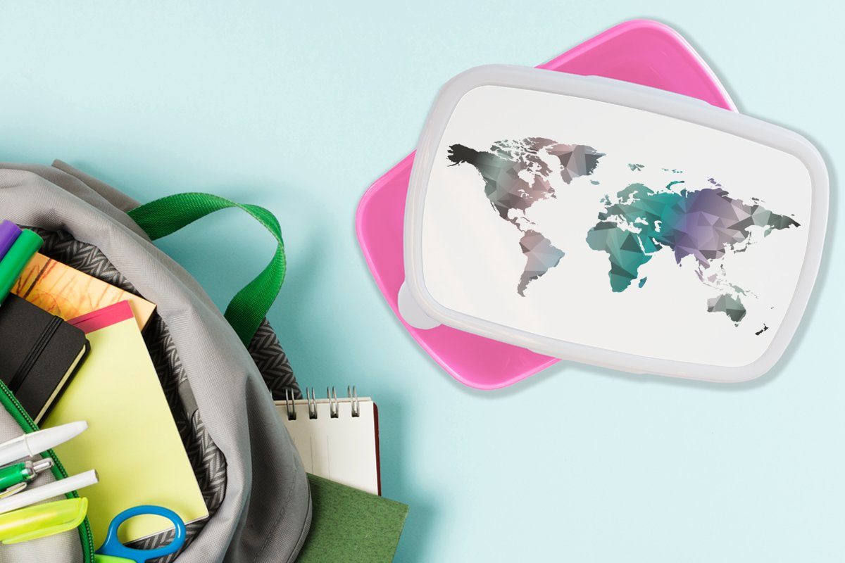 rosa - Farben für MuchoWow - Weltkarte (2-tlg), Mädchen, Erwachsene, Abstrakt Lunchbox - - Jungen Mädchen, Kunststoff Kinder, Kinder Kunststoff, Brotbox - Snackbox, Brotdose
