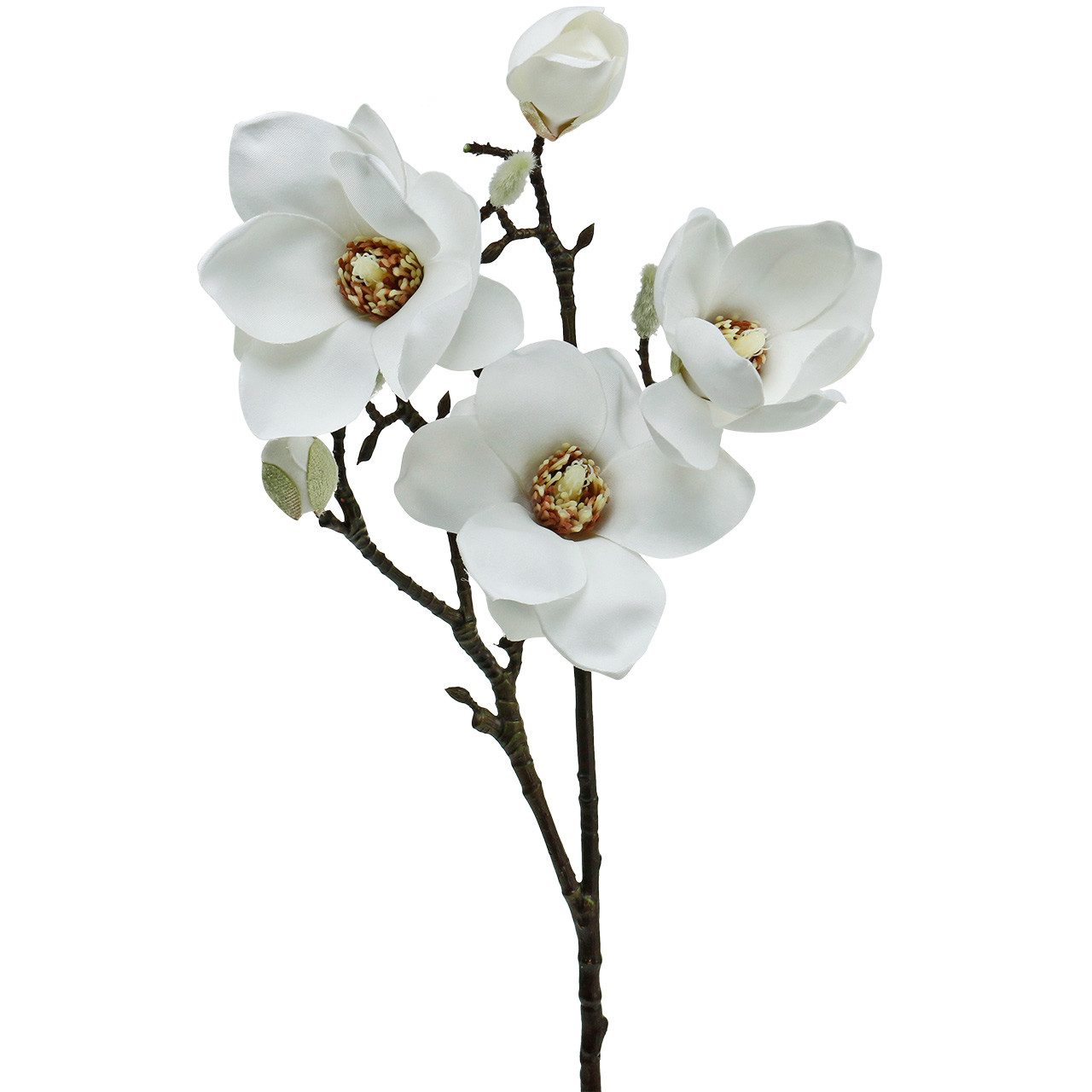 Künstliche Zimmerpflanze Magnolien Zweig Weiß 67cm Kunstblume Dekozweig