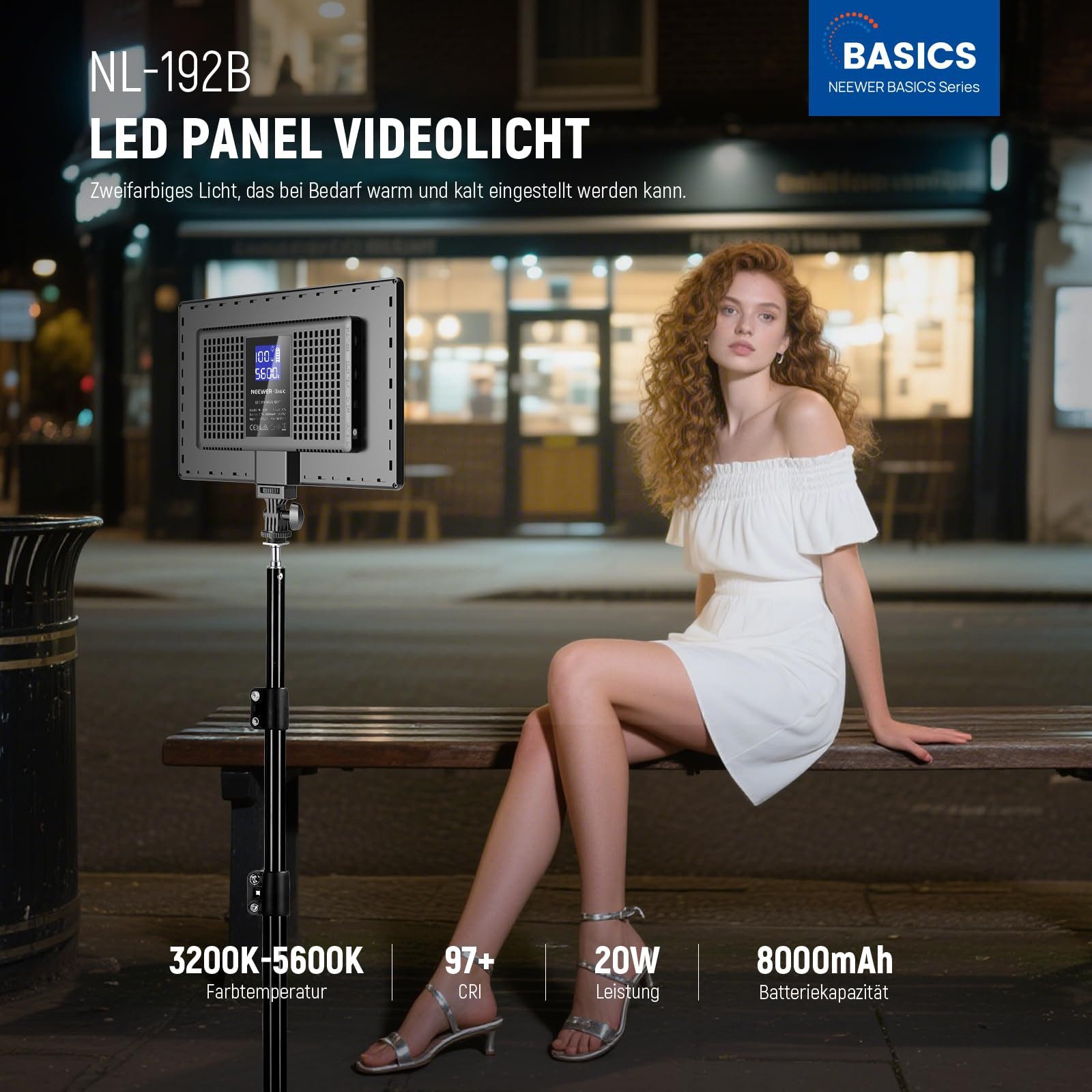 Neewer Videoleuchte NL-192B 13" LED Panel Videolicht, 20W, dimmbar, Ultradünne, 3200-5600K, 8000mAh, CRI97+, Foto-Schlüssellicht für Streaming Studio Fotografie