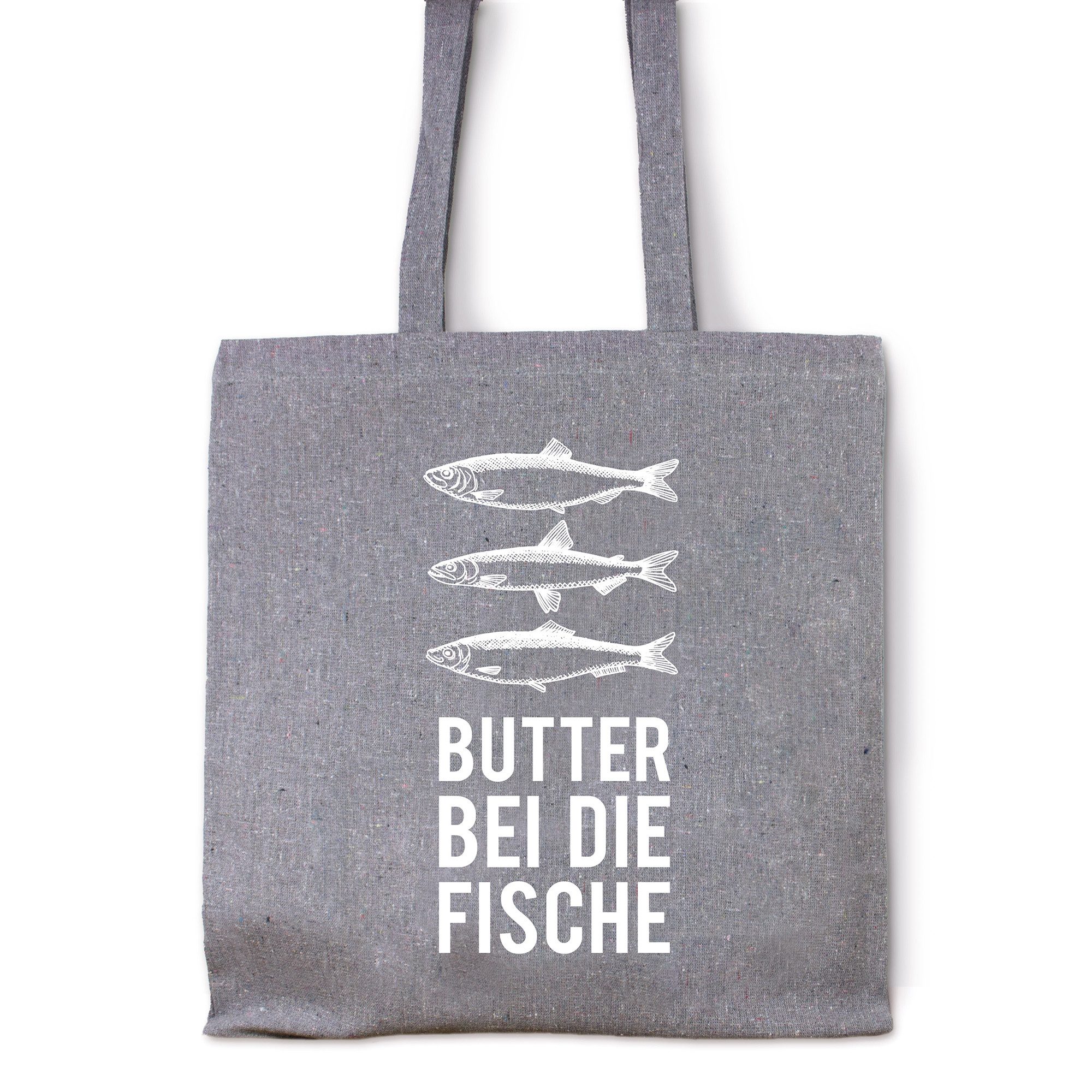 Bow & Hummingbird Beuteltasche Baumwoll-Beutel Butter bei die Fische, aus recycelter Baumwolle