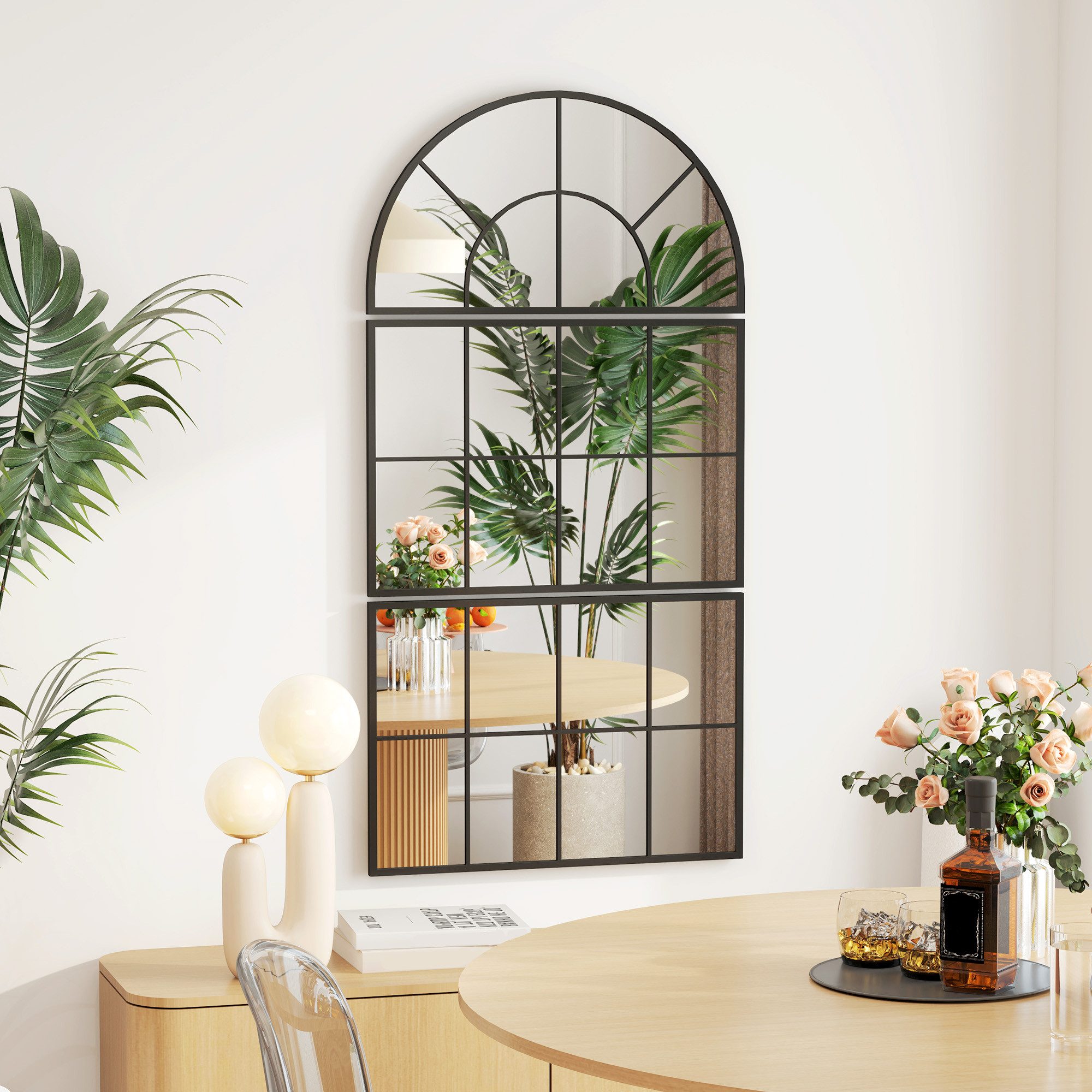 HOMCOM Wandspiegel mit Metallrahmen, dekorative Fensterspiegel günstig online kaufen