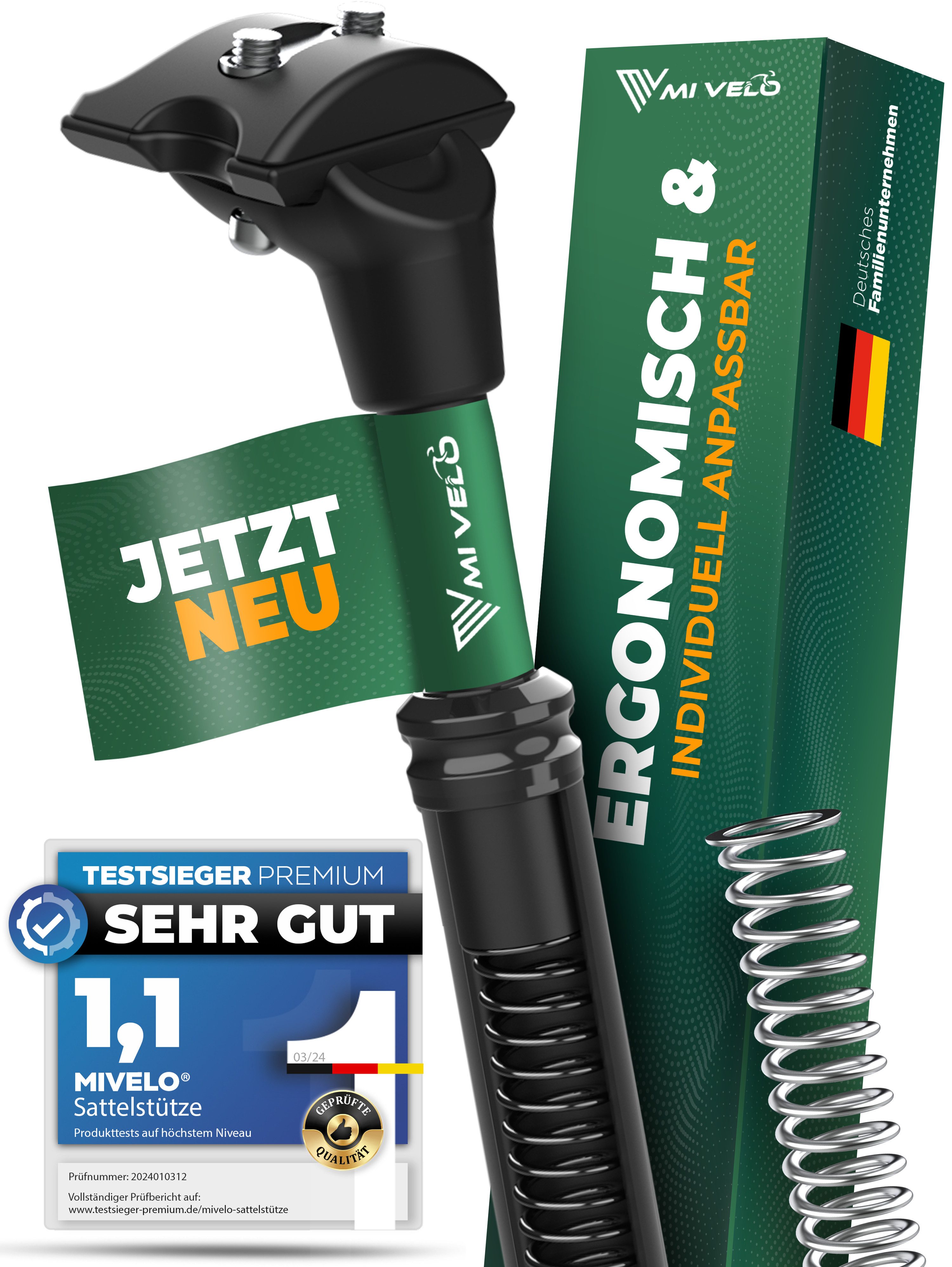 MIVELO Sattelstütze Sattelstütze gefedert mit 27,2 / 30,9 / 31,6 mm Durchmesser, Federsattelstütze