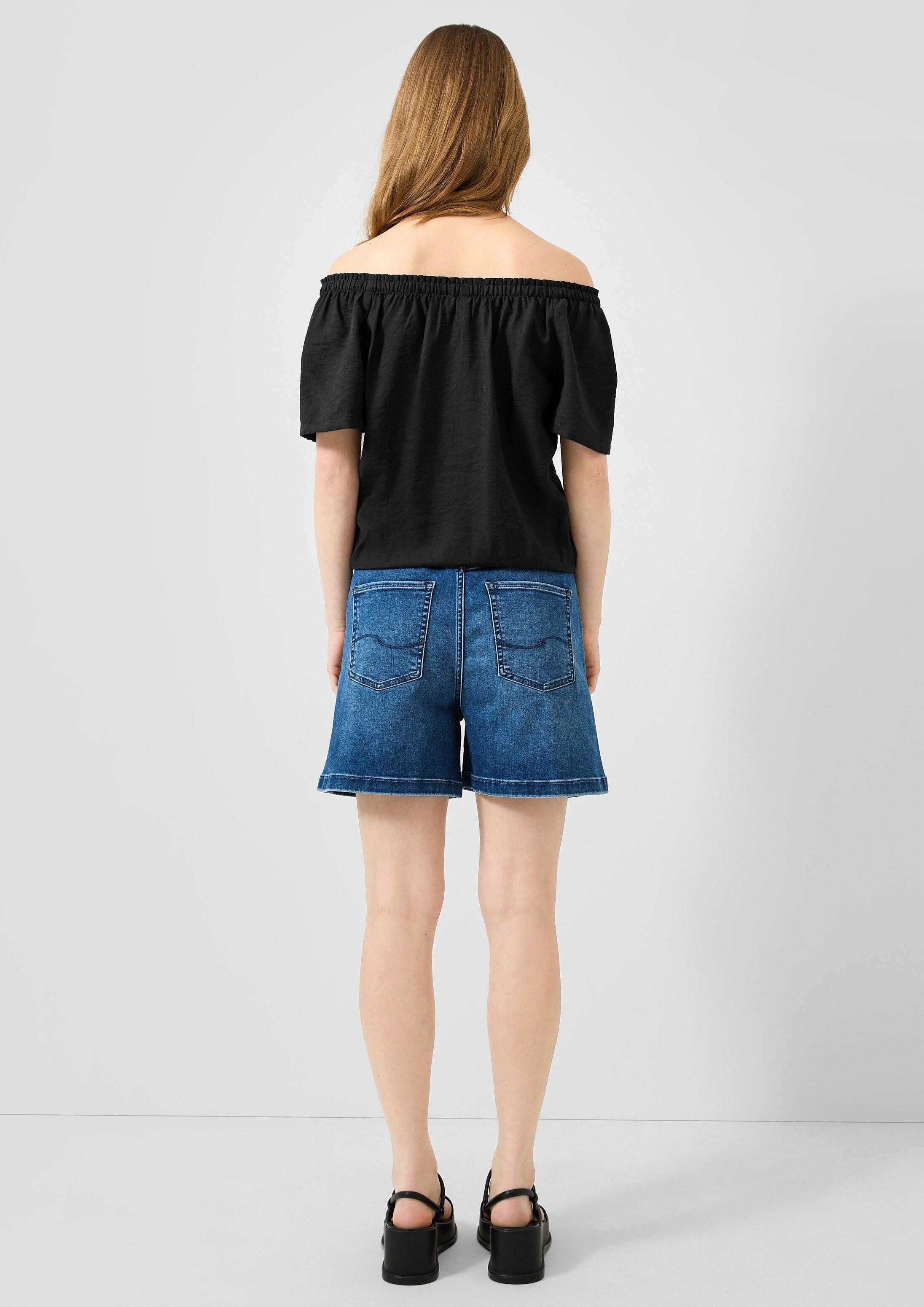 QS Kurzarmbluse Bluse Viskosemix-Bluse mit Carmenausschnitt