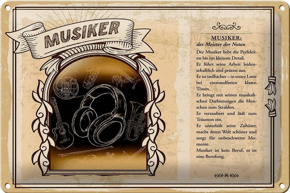 Femer GmbH Metallschild Berufe 30x20cm Musiker Meister der Noten Musik, (1 St), gewölbte Oberfläche, abgerundete Ecken, umgeschlagene Kanten