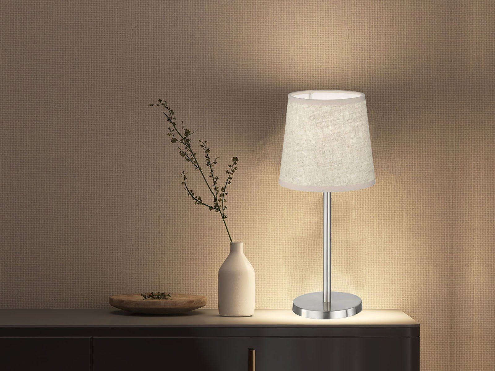 easy! BY FHL LED Nachttischlampe, LED wechselbar, Warmweiß, kleine Design-klassiker mit Stoff Lampenschirm Beige, Höhe 30cm