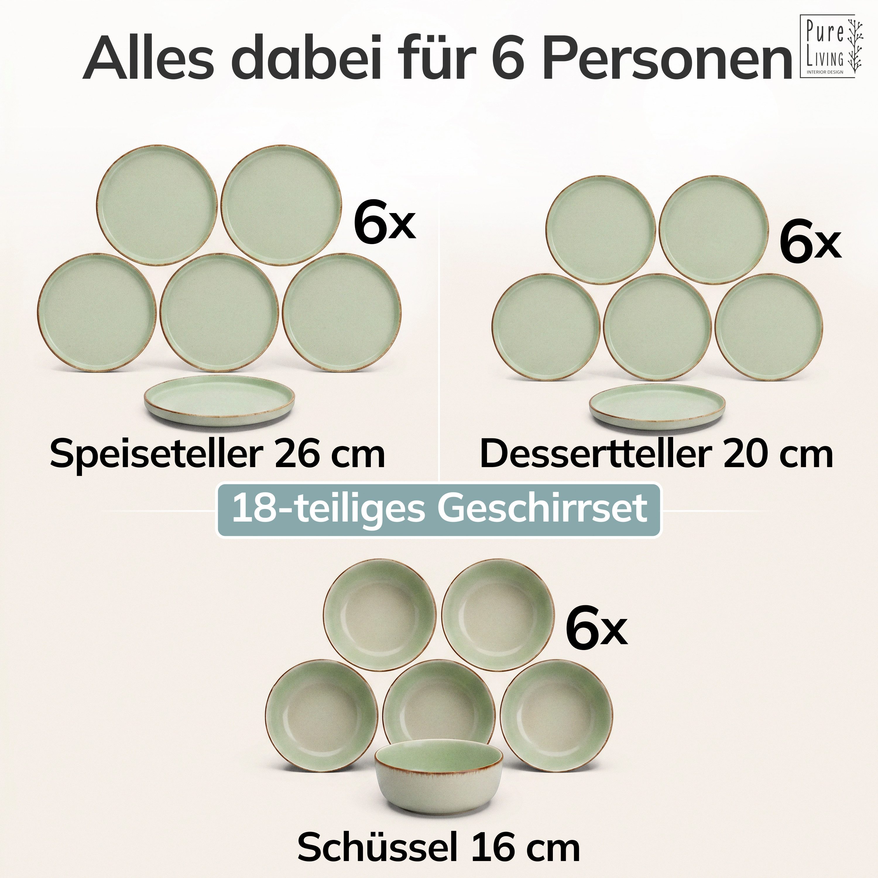 PURE LIVING INTERIOR DESIGN Geschirr-Set Rustic aus Steingut, 18-tlg., für 6 Personen, Mintgrün (18-tlg), 6 Personen, Steingut – Bild 5 von 5