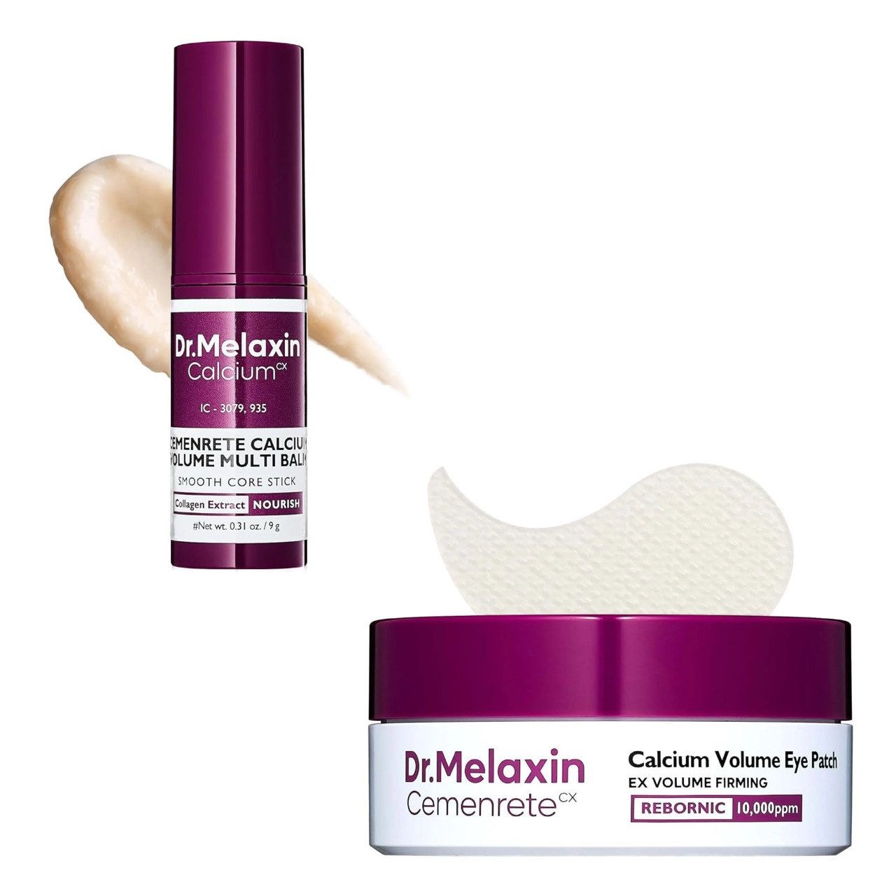 Dr.Melaxin Tagescreme Calcium Augen-Ritual mit Multi Balm Stick 9 g und 60 Eye Patches Duo Set für die tägliche und die intensive Augenpflege, mit Calcium-Komplex, Kollagen, Elastin und Niacinamide