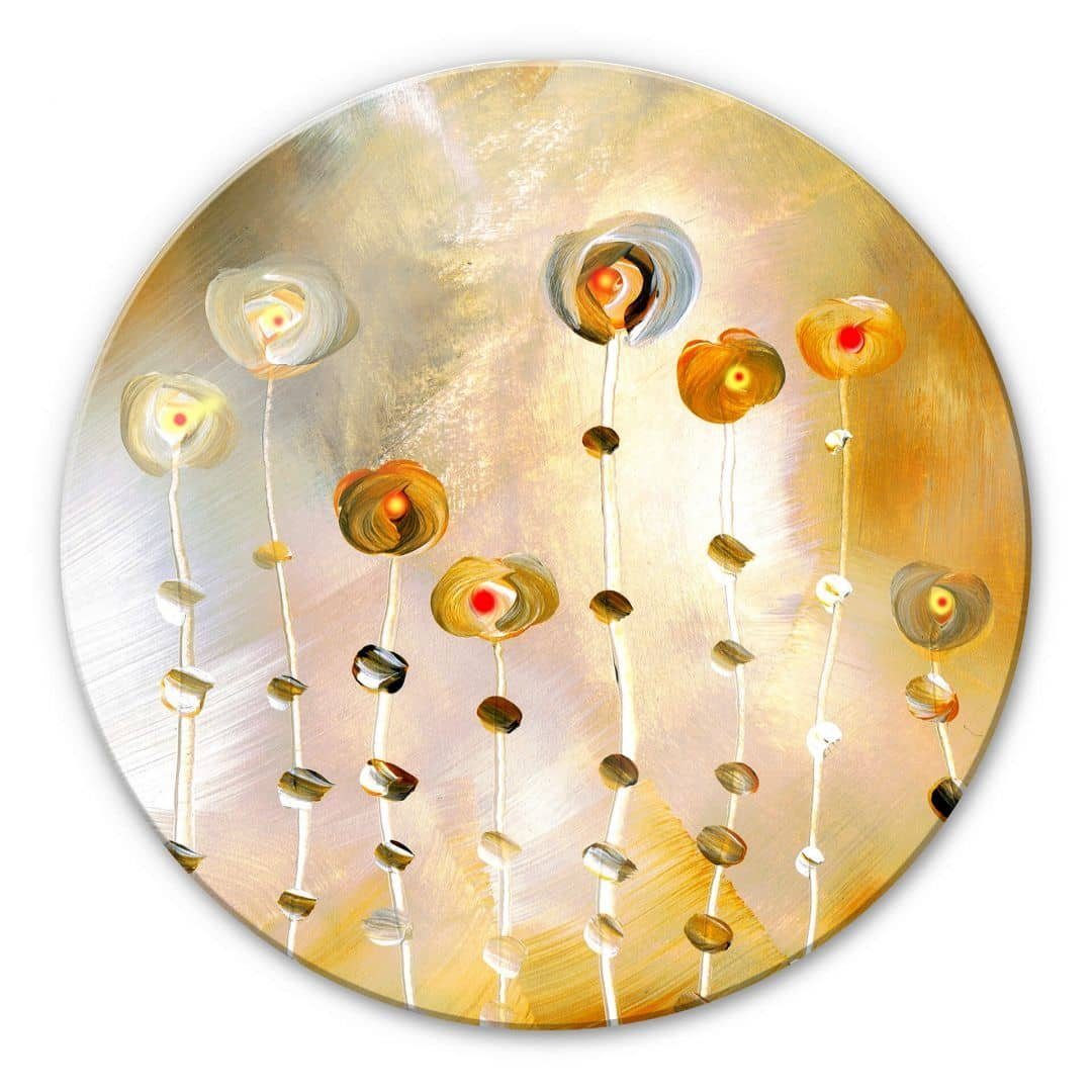 K&L Wall Art Glasbild Glas Wandbild Rund Glasbild Kunstdruck floral Niksic Golden Eye, Wandschutz Deko Bilder, Wohnzimmer Wanddeko aus Glas moderne Glasbilder inkl. Wandhalterung